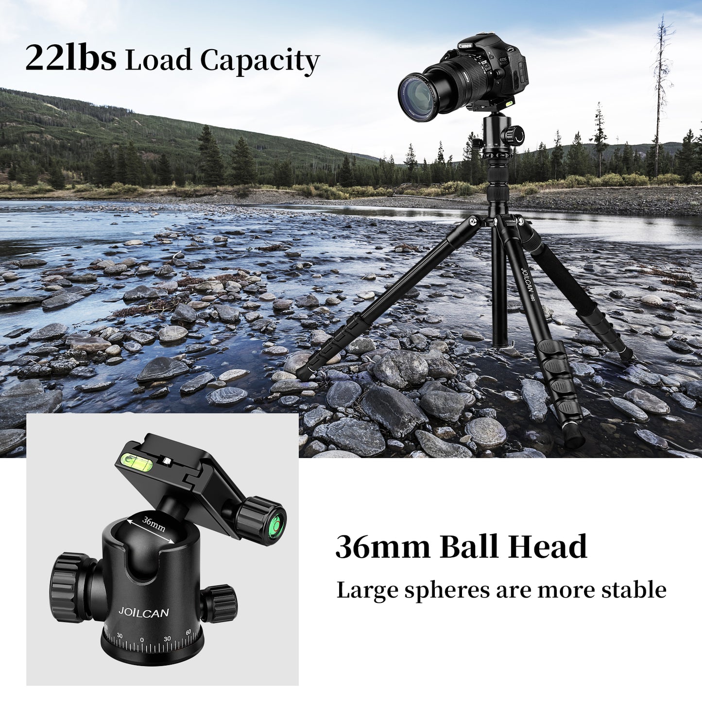 JOILCAN Camera Tripod, 80" Compact Aluminum Tripod Monopod with 360°Panorama Ball Head, Lightweight Travel Tripod for Canon Nikon Sony DSLR Camera with Phone Holder, Max Load 22lbs(Black)(EU)