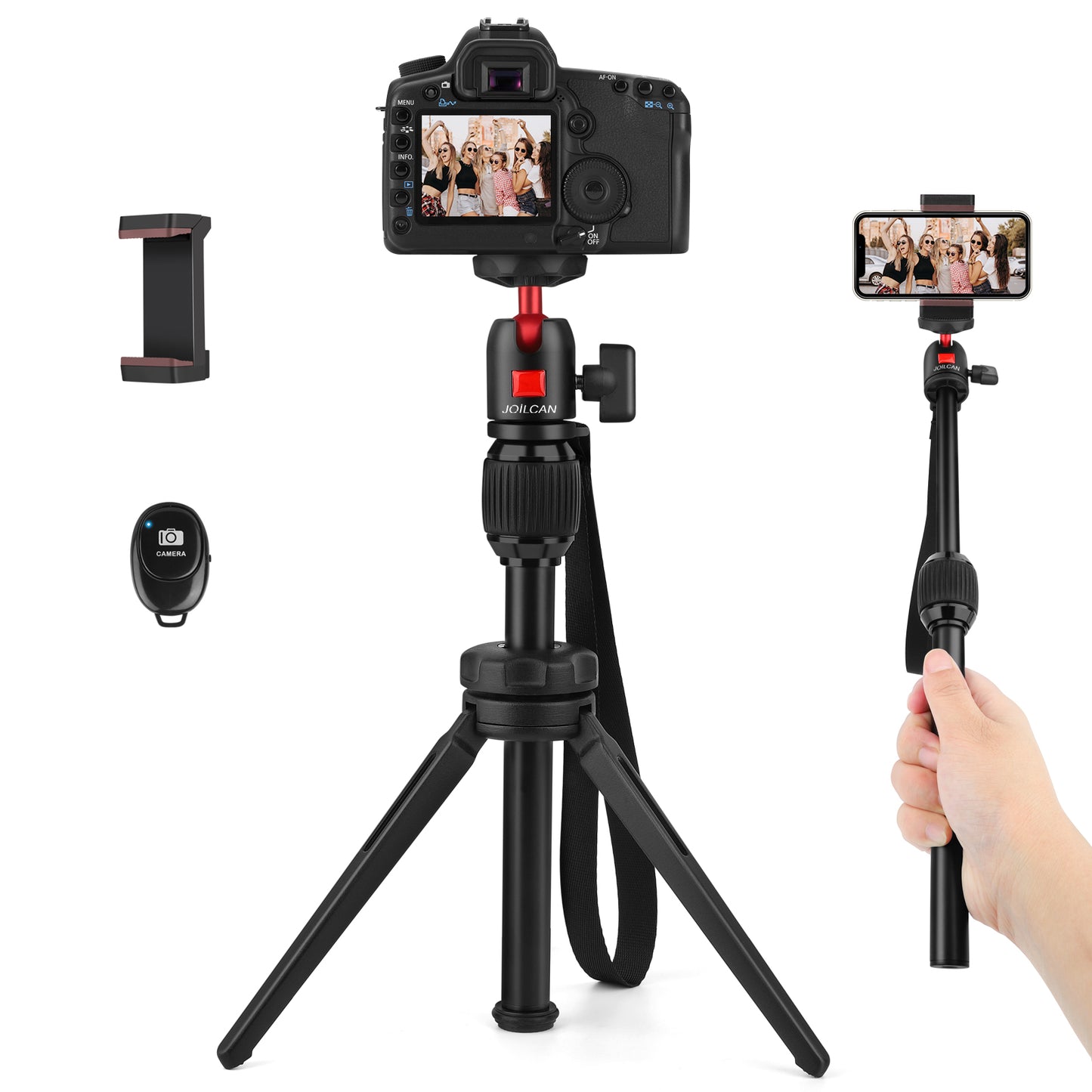 JOILCAN Mini Tripod, Aluminium Portable Desktop Tripod Stand with 360 Degree Ball Head, 1/4 Screw Tabletop Tripod with Selfie Stick for Webcam, Projectors, Compact Camera, Load up to 3 kilograms(EU)