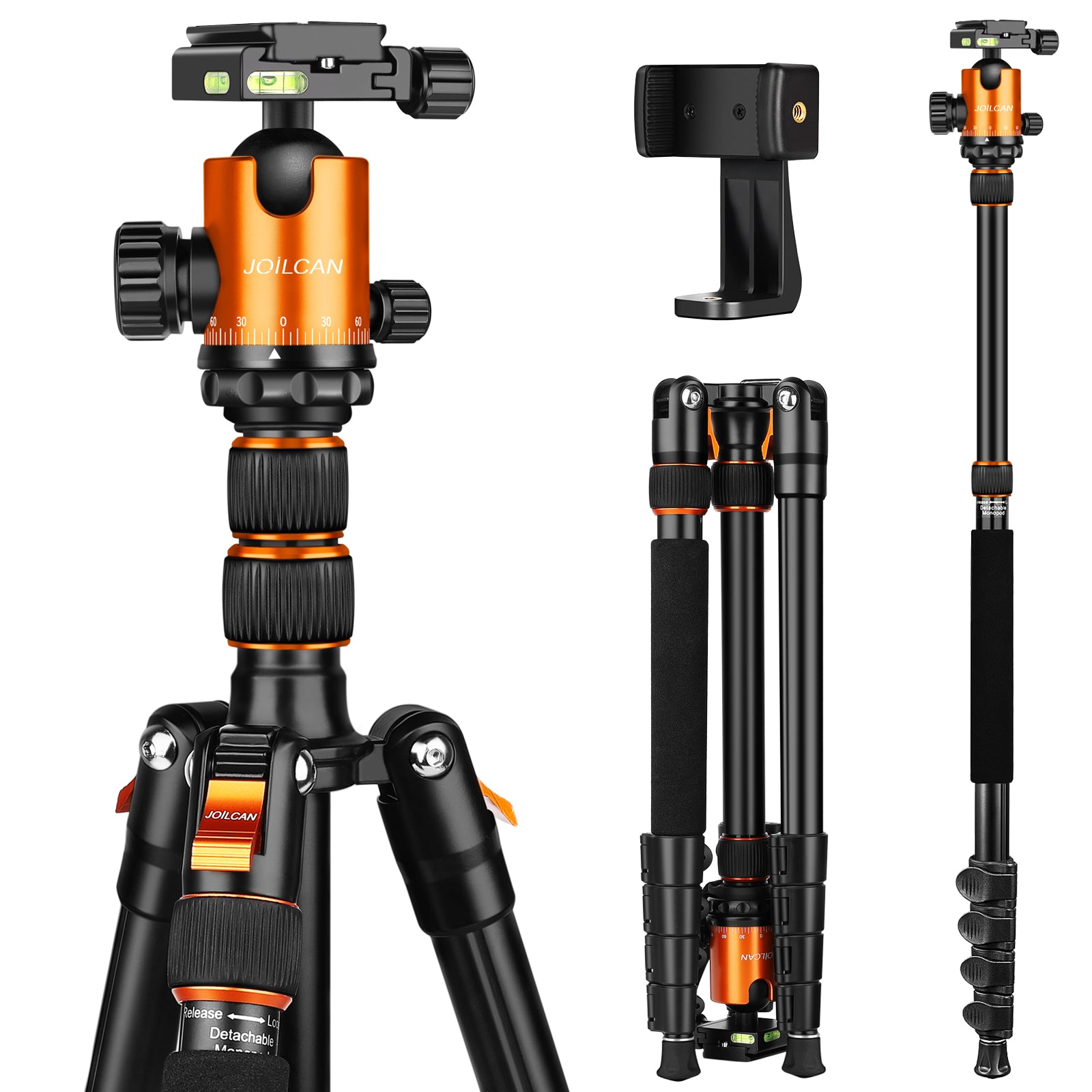 JOILCAN Camera Tripod, 80 Compact Aluminum Tripod Monopod with  360°Panorama Ball Head, Lightweight Travel Tripod with Phone Holder and  carrying bag