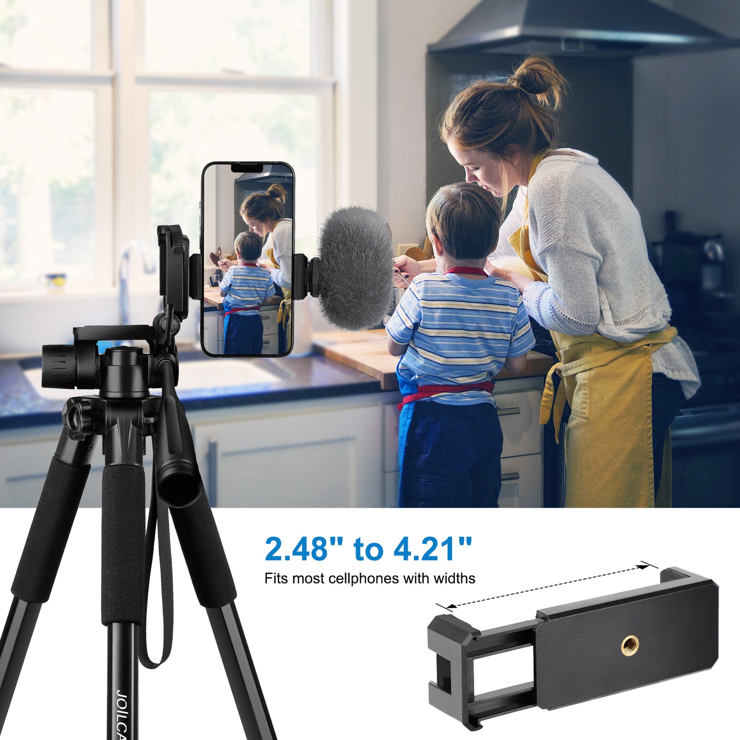 JOILCAN Camera Tripod for Canon Nikon Sony, 65" Aluminum Alloy Tripod Stand with Detachable Head & Phone Holder & Carry Bag, Lightweight DSLR Tripod for Smartphone/Vlog/Streaming, Max Load 5.5kg(EU)