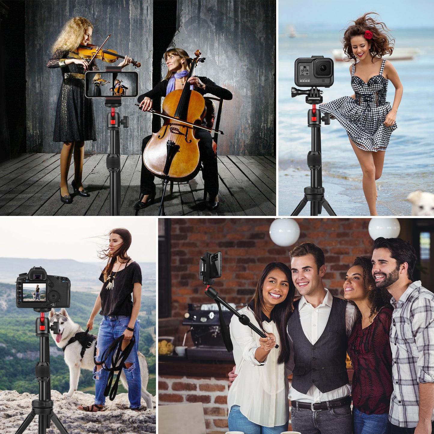 JOILCAN Mini Tripod, Aluminium Portable Desktop Tripod Stand with 360 Degree Ball Head, 1/4 Screw Tabletop Tripod with Selfie Stick for Webcam, Projectors, Compact Camera, Load up to 3 kilograms(EU)