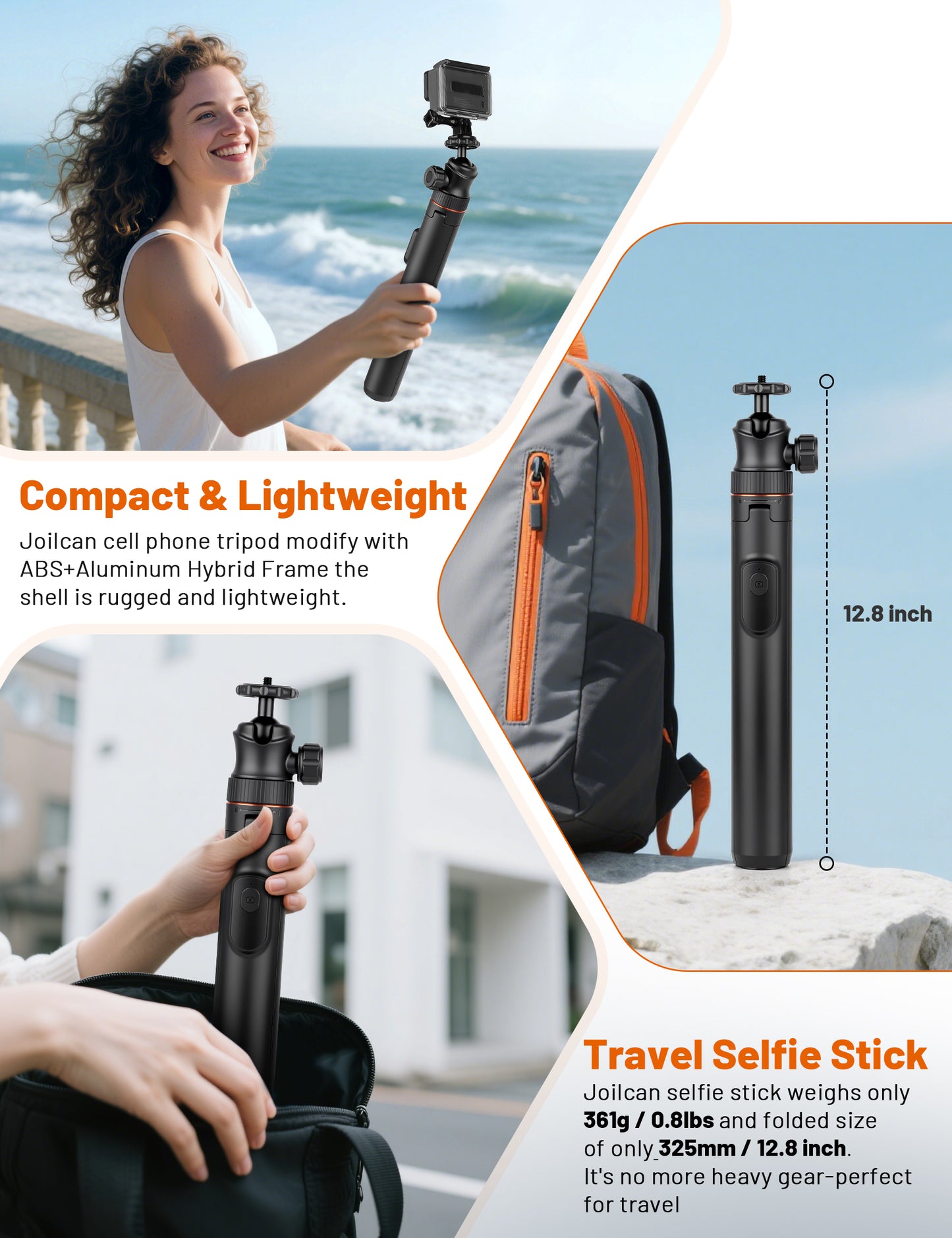 JOILCAN Tripod for iPhone & Camera, 64" Selfie Stick with 360° Ball Head Remote & Phone Holder, Extendable Portable Phone Tripod Stand for Travel Vlog Compatible with Canon Sony DLSR DJI(US)
