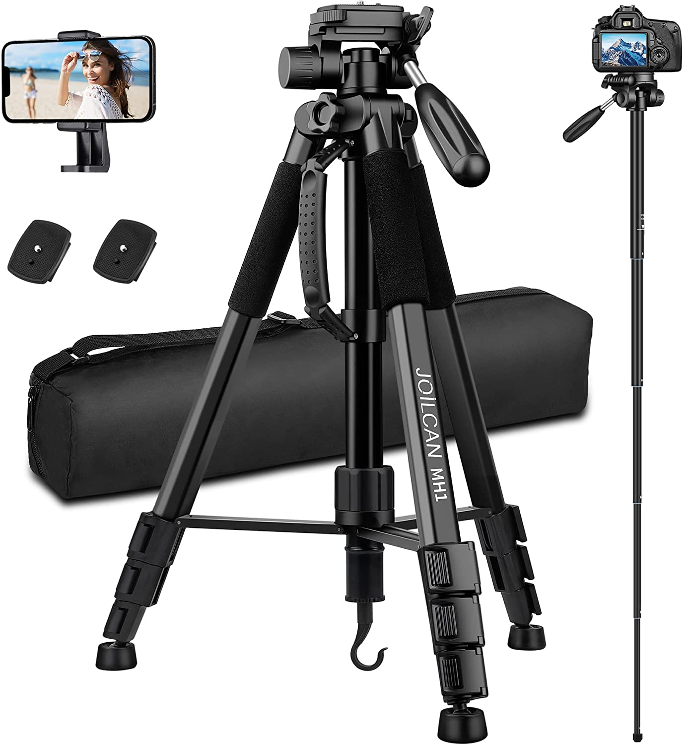 Camera Tripod, 72” Tripod for Camera Stand, Aluminum Heavy Duty Tripod for Video Photo, in Travel Camera Tripod Monopod Compatible with Canon
