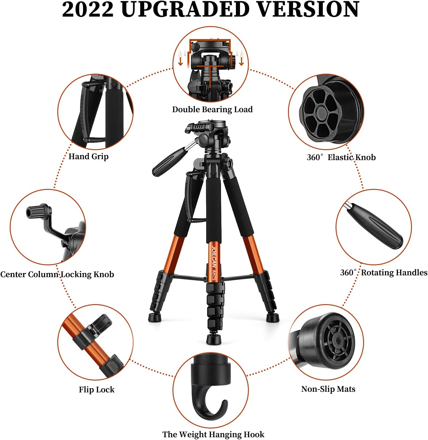 Tripod Camera Tripods, 74" Tripod for Camera Cell Phone Video Photography, Heavy Duty Tall Camera Stand Tripod, Professional Travel DSLR Tripods Compatible with Canon Nikon iPhone, Max Load 15 LB(USA)