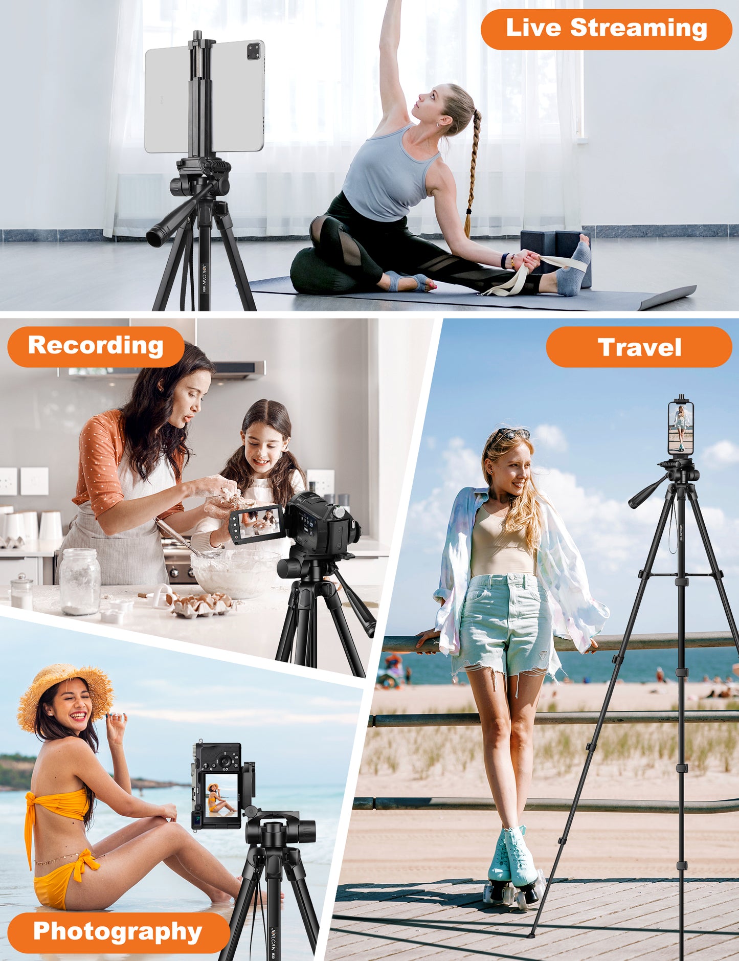 JOILCAN Phone Tripod Stand, 68" Tripod for iPad iPhone Tablet with Remote Universal Holder Carry Bag, Travel Aluminum Tripod for Video Recording Photos Vlogging Compatible with iPad Pro iPhone Camera(US)