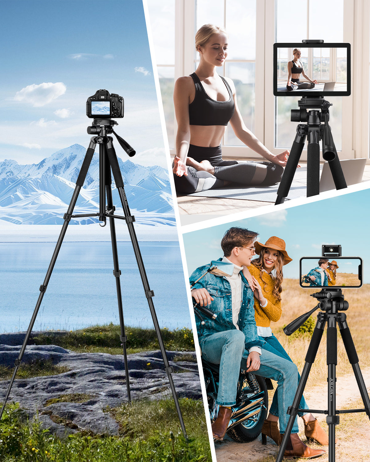 JOILCAN 67" Phone iPad Tripod, Professional Camera Tripod Stand for Tablet iPhone with 2-in-1 Holder & Carry Bag, Extendable Travel Tripod for Cellphone Camera Video Recording Live Stream Vlogging(us)
