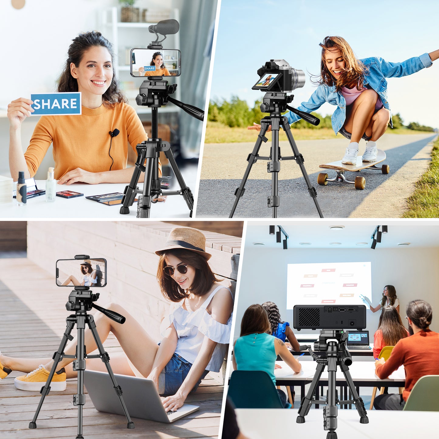 JOILCAN Mini Tripod for Camera, Aluminium 25inch Portable Tripod Stand for iPhone, Lightweight Travel Tripod with Phone Holder & Remote Shutter for Smartphone/DSLR Cameras/Projectors/Video Camcorder(EU)