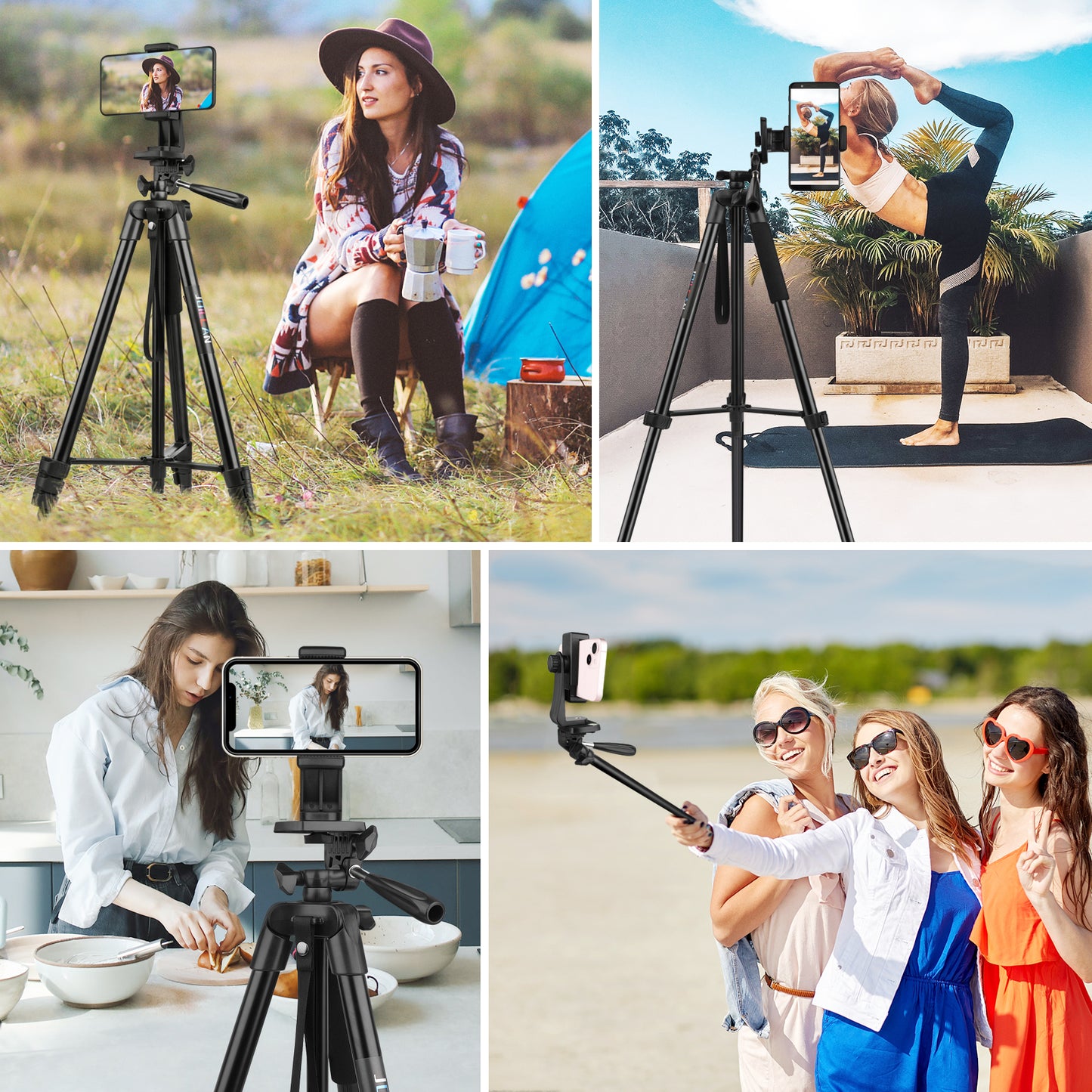 JOILCAN Tripode para Movil 161cm, Trípode para Móviles de Aluminio Extensible con Control Remoto, Palo Selfie Tripode con Soporte para iPhone/Samsung/Android Telefonos/Camara Pequeña(ES)