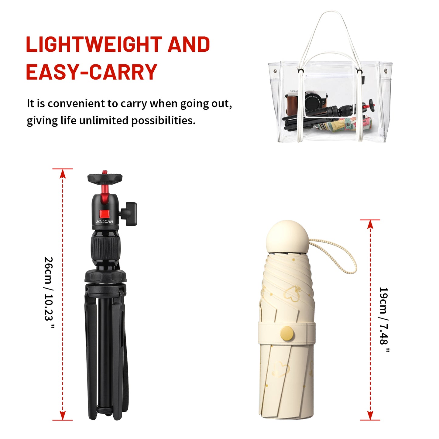 JOILCAN Mini Tripod, Aluminium Portable Desktop Tripod Stand with 360 Degree Ball Head, 1/4 Screw Tabletop Tripod with Selfie Stick for Webcam, Projectors, Compact Camera, Load up to 3 kilograms(EU)
