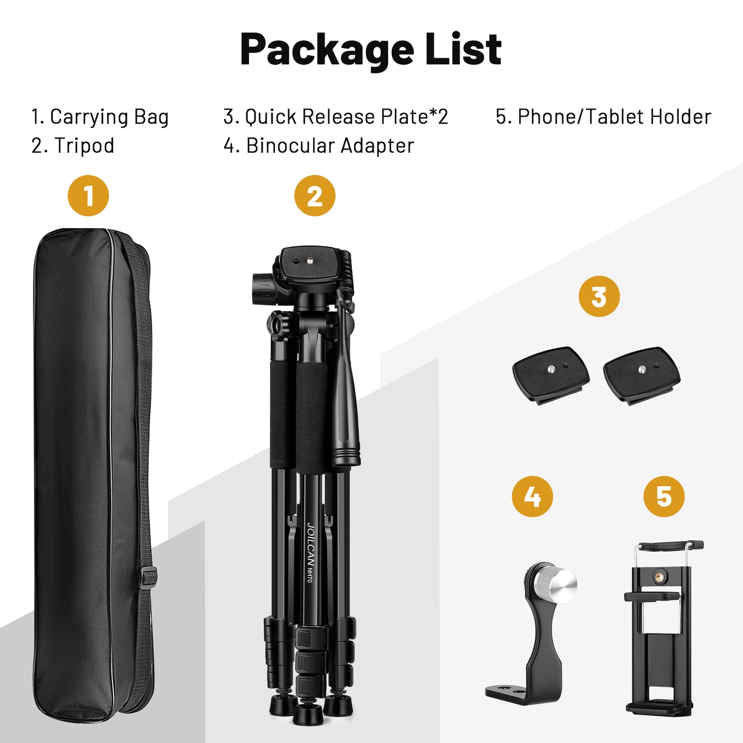Spotting Scope Tripod, 67" Binocular Tripod with Binocular Adapter, 2 QR Plates, Phone/Tablet Holder & Travel Bag, Compatible with Camera/Phone for Bird Watching, Wildlife Observing(US)