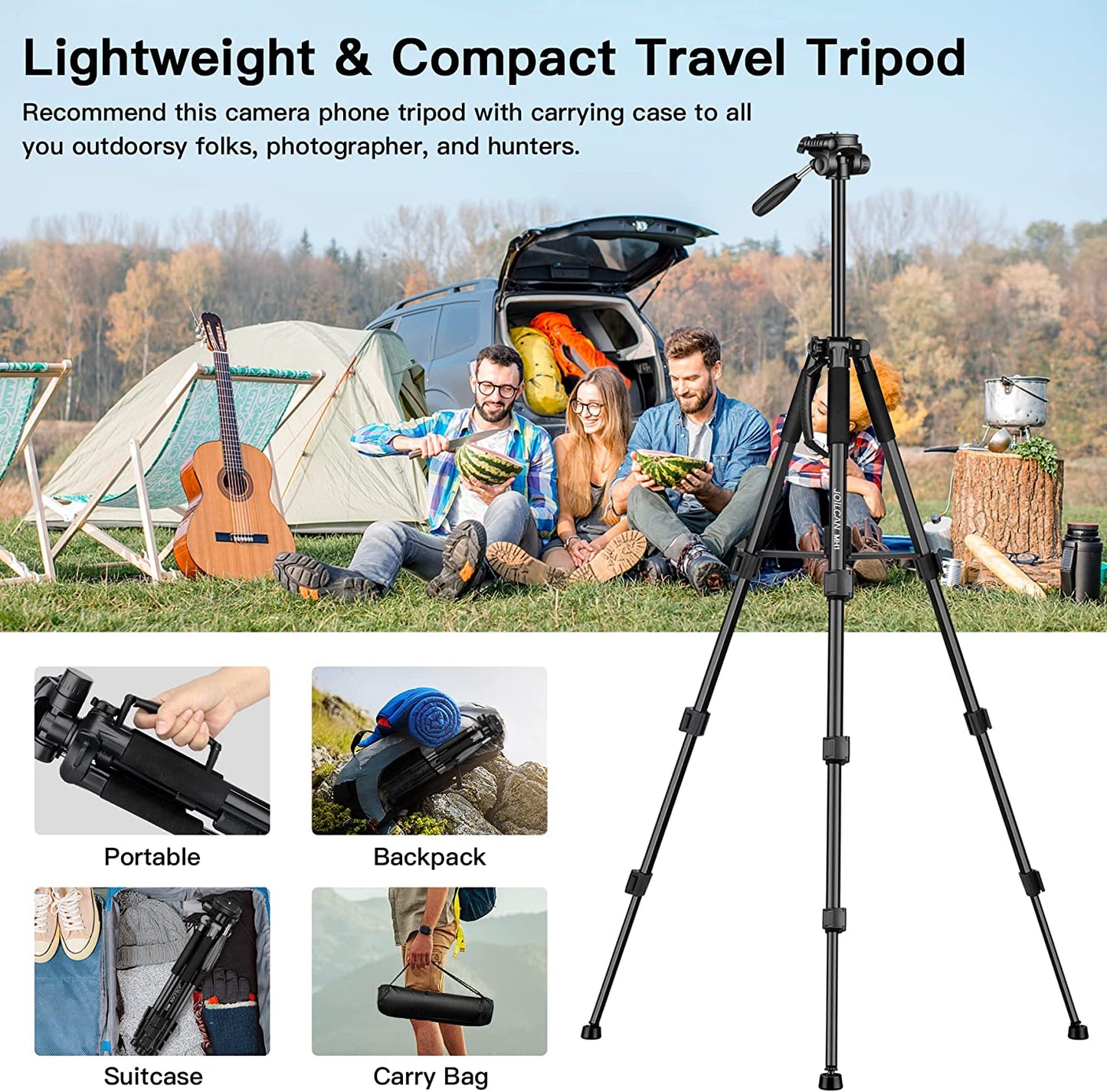 Camera Tripod, 72” Tripod for Camera Stand, Aluminum Heavy Duty Tripod for Video Photo, 5 in 1 Travel Camera Tripod & Monopod Compatible with Canon Nikon Cameras DSLR Camcorder Projector Phone(USA)