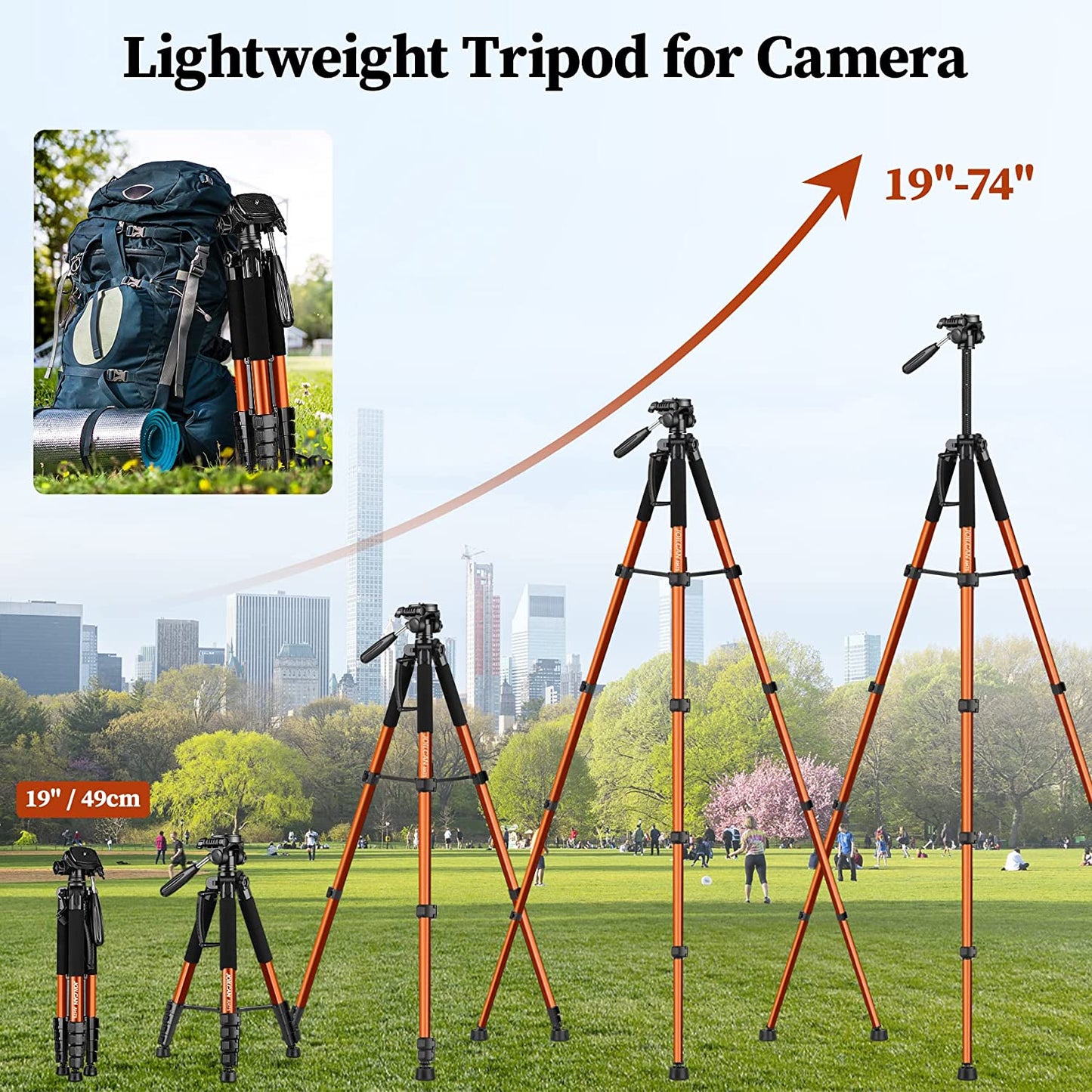 Tripod Camera Tripods, 74" Tripod for Camera Cell Phone Video Photography, Heavy Duty Tall Camera Stand Tripod, Professional Travel DSLR Tripods Compatible with Canon Nikon iPhone, Max Load 15 LB(USA)