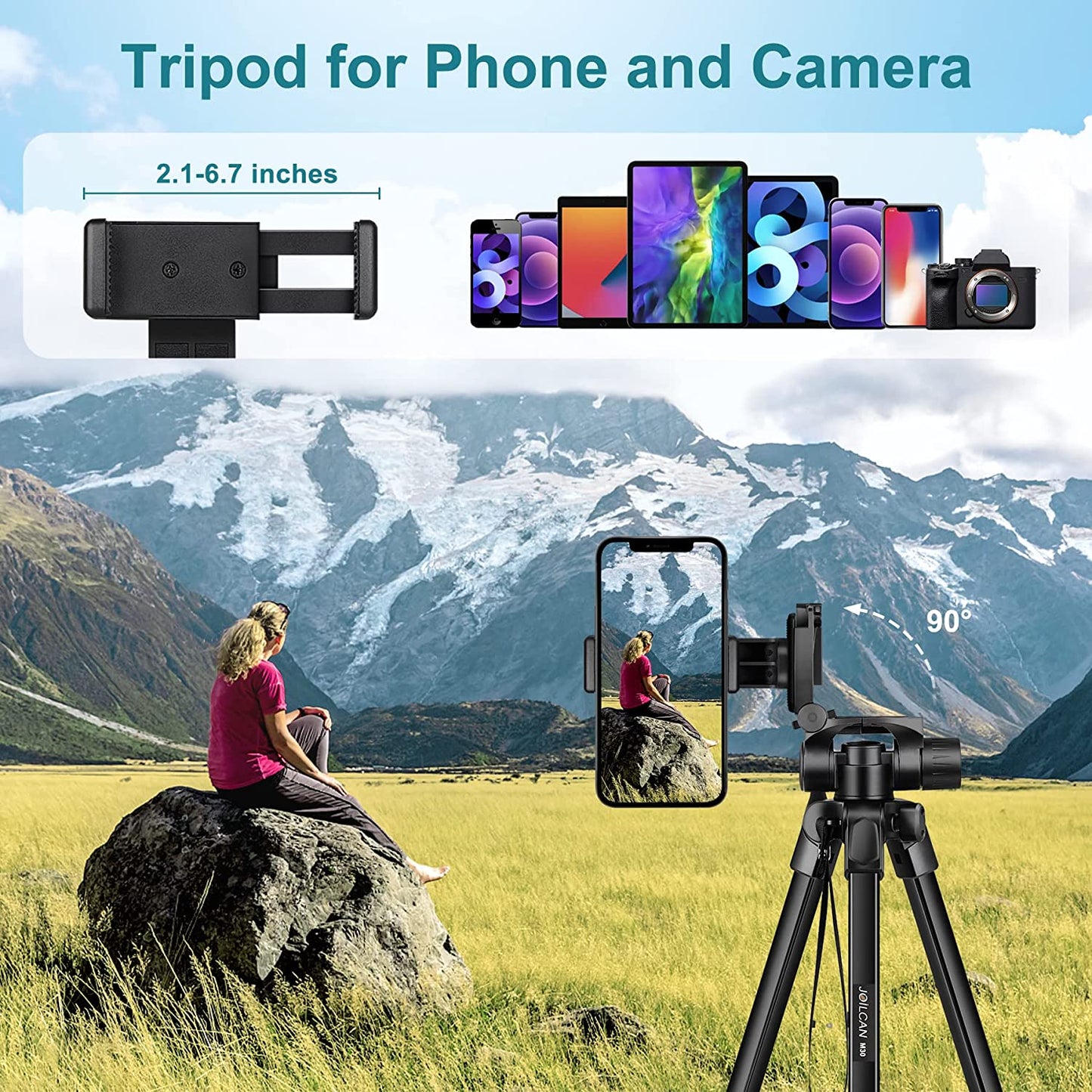 68" Phone Tripod, Camera Tripod Stand for Phone Photos Video, Travel Floor Tripods Compatible with iPhone Canon Nikon DSLR, Cell Phone Tripods with Remote/Travel Bag/Phone Holder(USA)