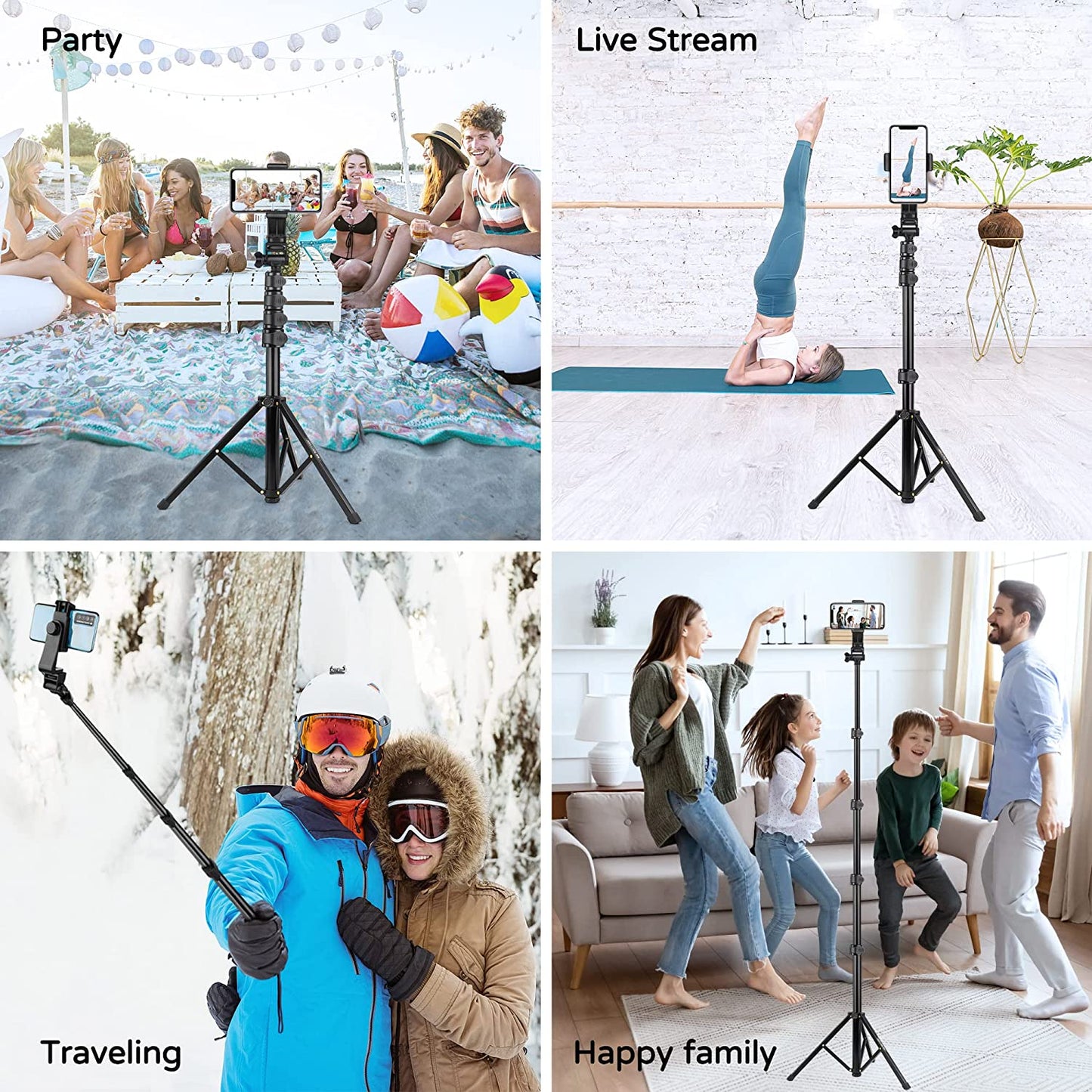 JOILCAN Phone Tripod, 70" Extendable Selfie Stick Tripod for iPhone with Wireless Remote Shutter, Lightweight Portable Camera Tripod with Phone Holder, Compatible with iOS/ Android/ Small Camera(EU)