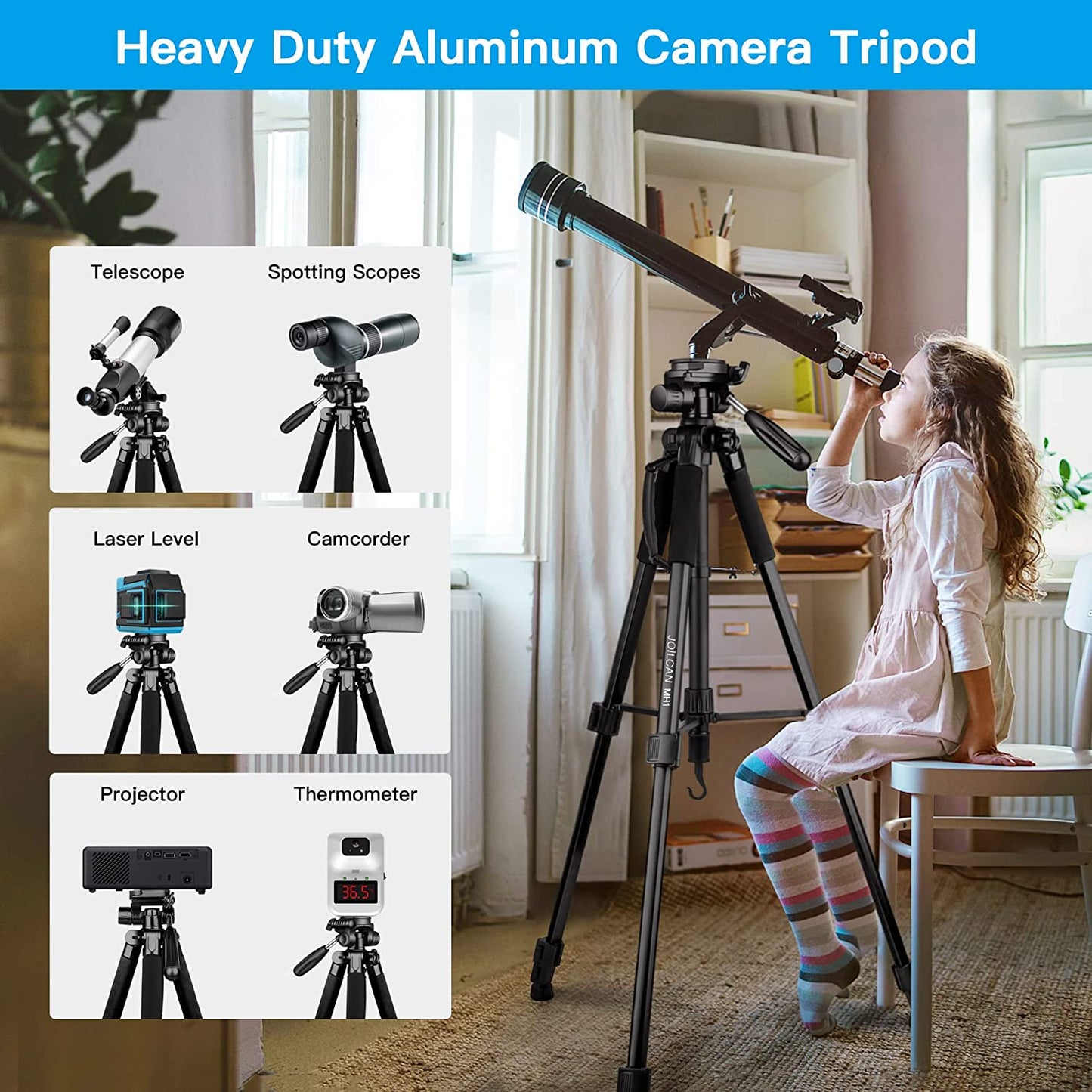 Camera Tripod, 72” Tripod for Camera Stand, Aluminum Heavy Duty Tripod for Video Photo, 5 in 1 Travel Camera Tripod & Monopod Compatible with Canon Nikon Cameras DSLR Camcorder Projector Phone(USA)