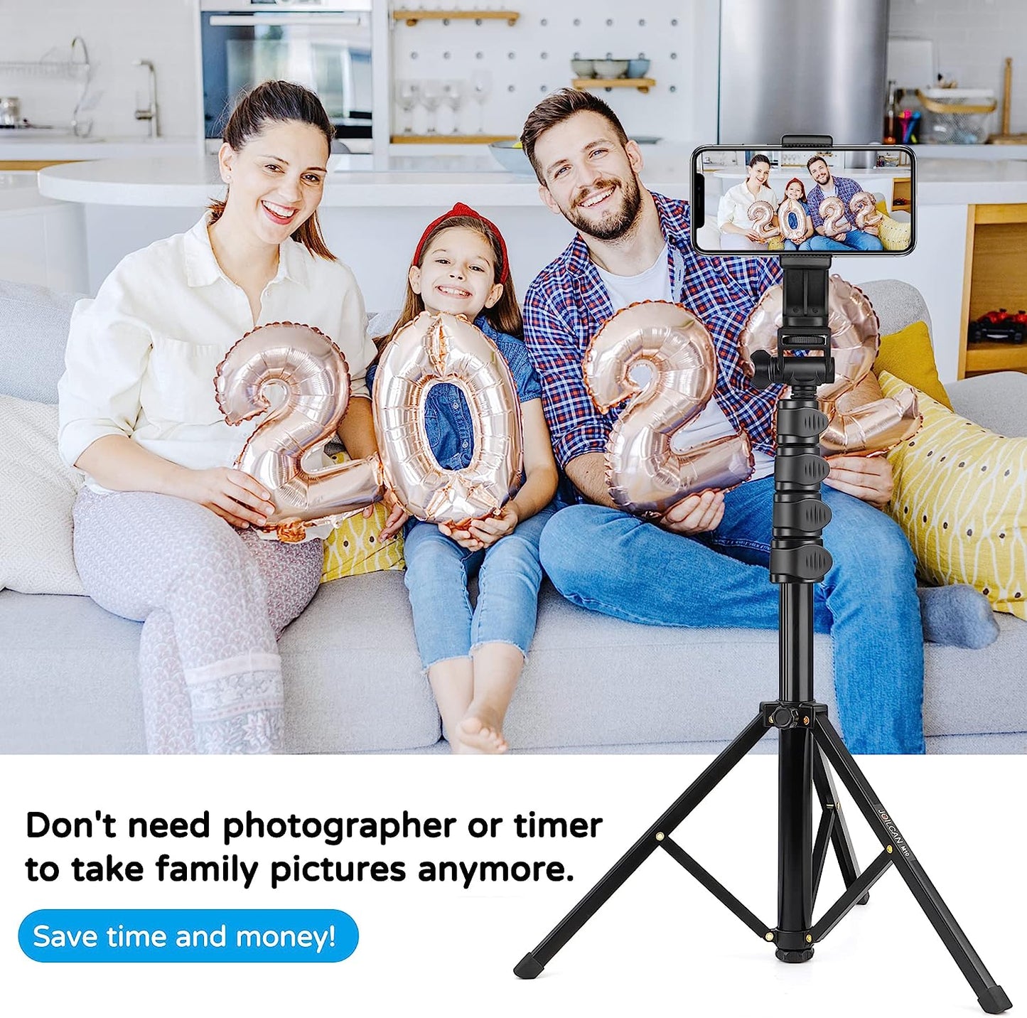 JOILCAN Phone Tripod, 70" Extendable Selfie Stick Tripod for iPhone with Wireless Remote Shutter, Lightweight Portable Camera Tripod with Phone Holder, Compatible with iOS/ Android/ Small Camera(EU)