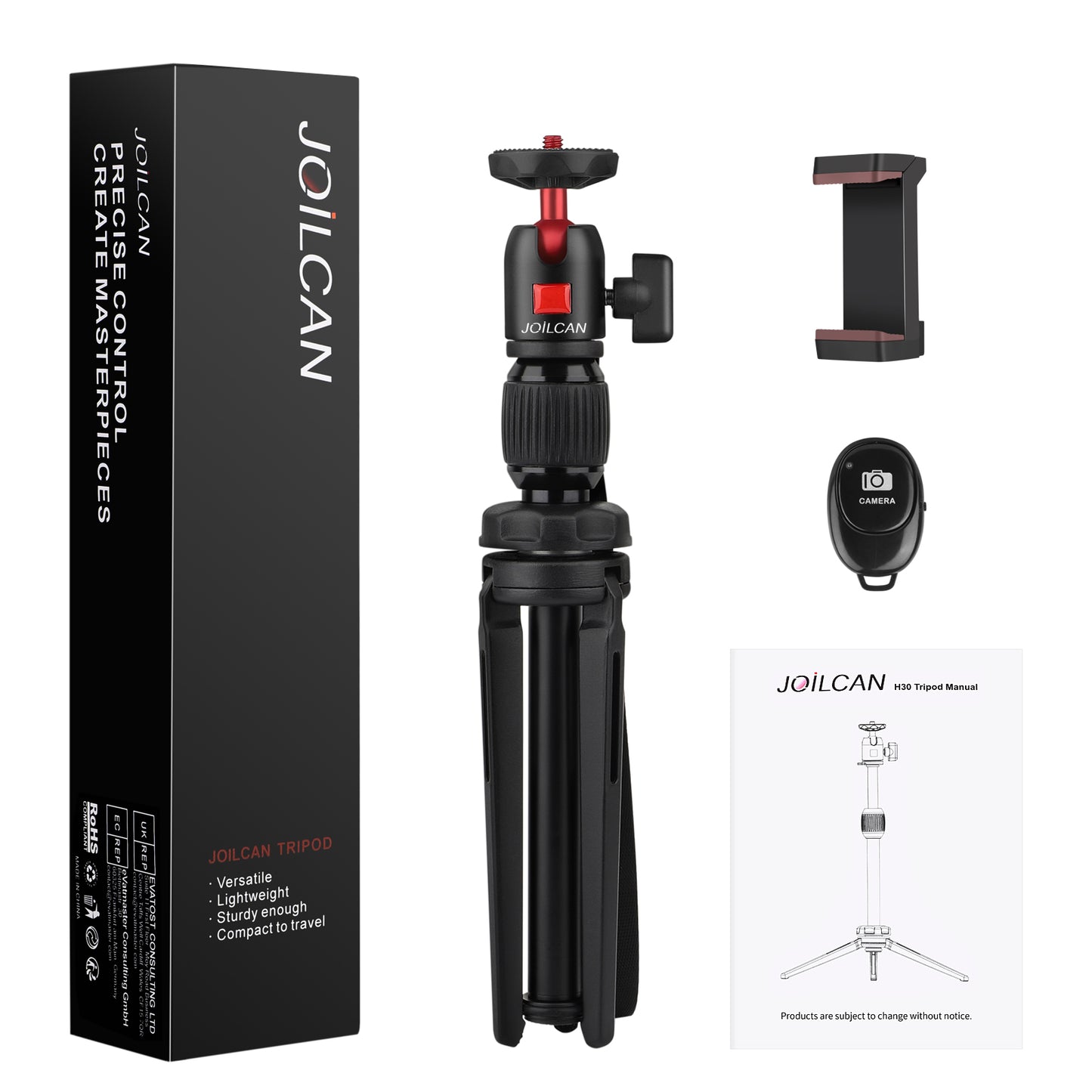 JOILCAN Mini Tripod, Aluminium Portable Desktop Tripod Stand with 360 Degree Ball Head, 1/4 Screw Tabletop Tripod with Selfie Stick for Webcam, Projectors, Compact Camera, Load up to 3 kilograms(EU)