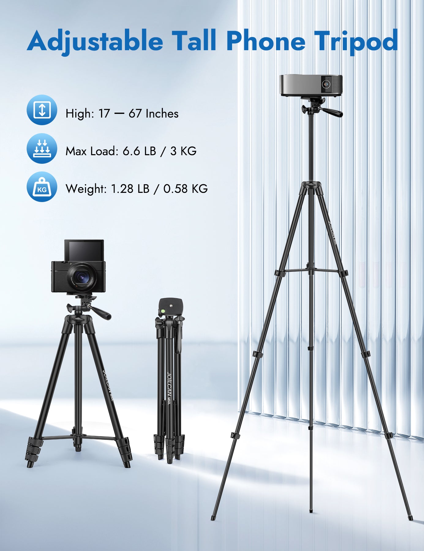 JOILCAN 67" Tripods Camera Tripod, Phone Tablet Tripod for Video Recording Vlog Photo with Remote Carry Bag, Aluminum Lightweight Travel Tripods(US)
