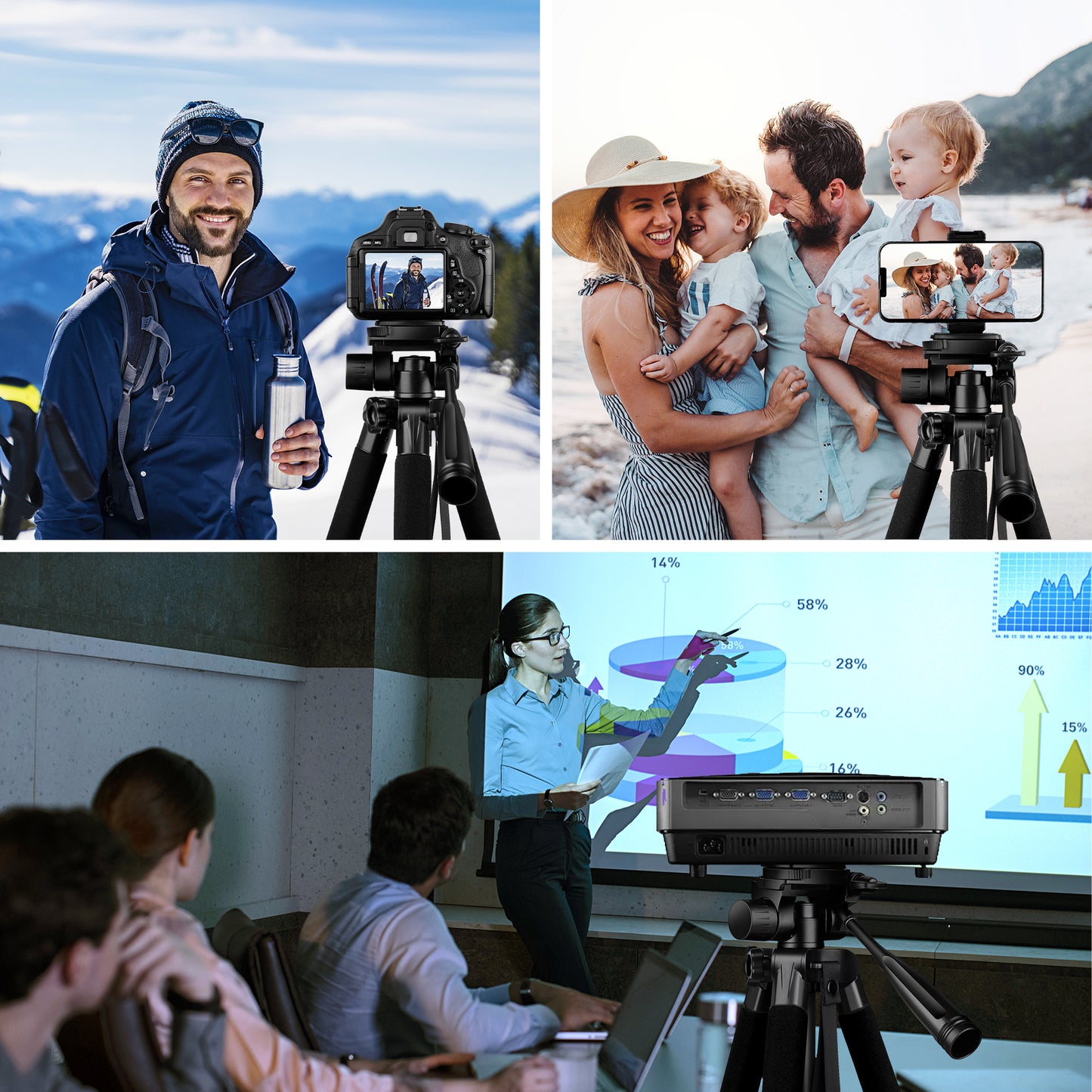 JOILCAN Camera Tripod for Canon Nikon Sony, 65" Aluminum Alloy Tripod Stand with Detachable Head & Phone Holder & Carry Bag, Lightweight DSLR Tripod for Smartphone/Vlog/Streaming, Max Load 5.5kg(EU)