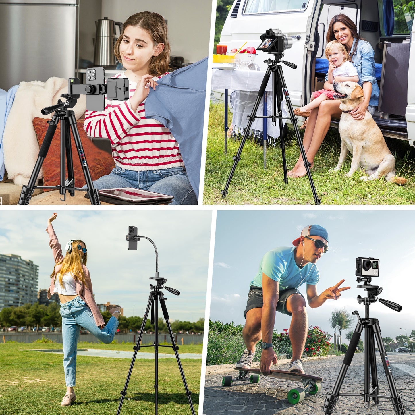 JOILCAN Phone Tripod for iPhone 67.7", Extendable Mobile Phone Tripod Stand with Remote, Phone Holder with Cold Shoe Mount, Lightweight Camera Tripod, Extendable Tripod for iPhone/Android Smartphones(EU)