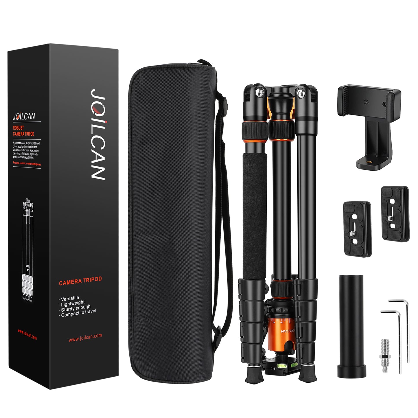 JOILCAN Camera Tripod, 80" Compact Aluminum Tripod Monopod with 360°Panorama Ball Head, Lightweight Travel Tripod with Phone Holder and carrying bag, Max Load 22lbs(EU)