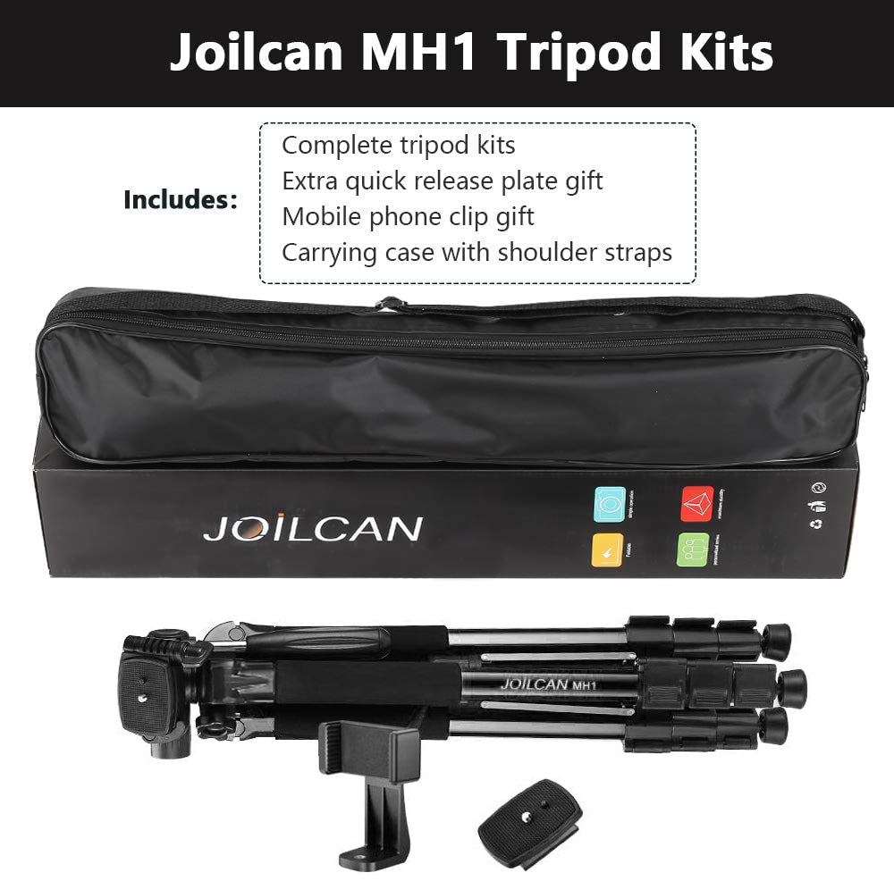 72-Inch Camera/Phone Tripod, Aluminum Tripod Travel Monopod Full Size for DSLR with 2 Quick Release Plates,Universal Phone Mount and Convenient Carrying Case Ideal for Travel and Work - MH1 Black