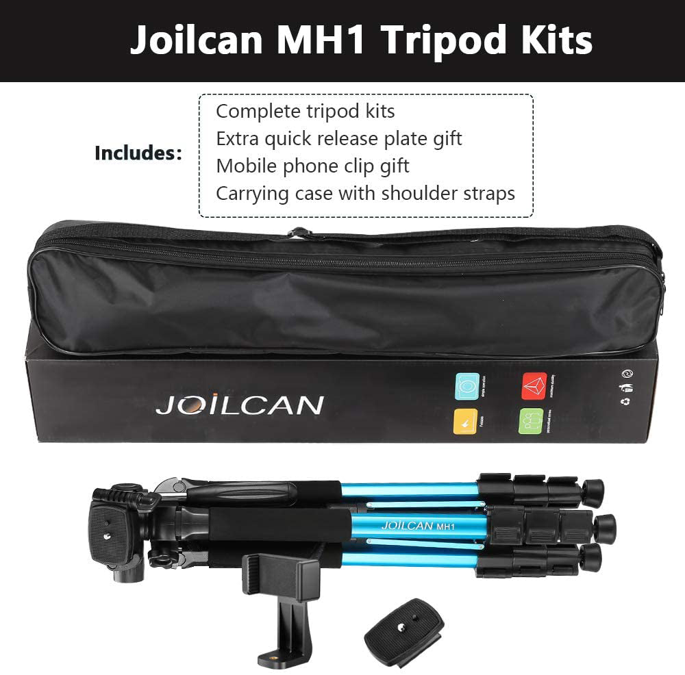 72-Inch Camera/Phone Tripod, Aluminum Tripod Travel Monopod Full Size for DSLR with 2 Quick Release Plates,Universal Phone Mount and Convenient Carrying Case Ideal for Travel and Work - MH1 Blue