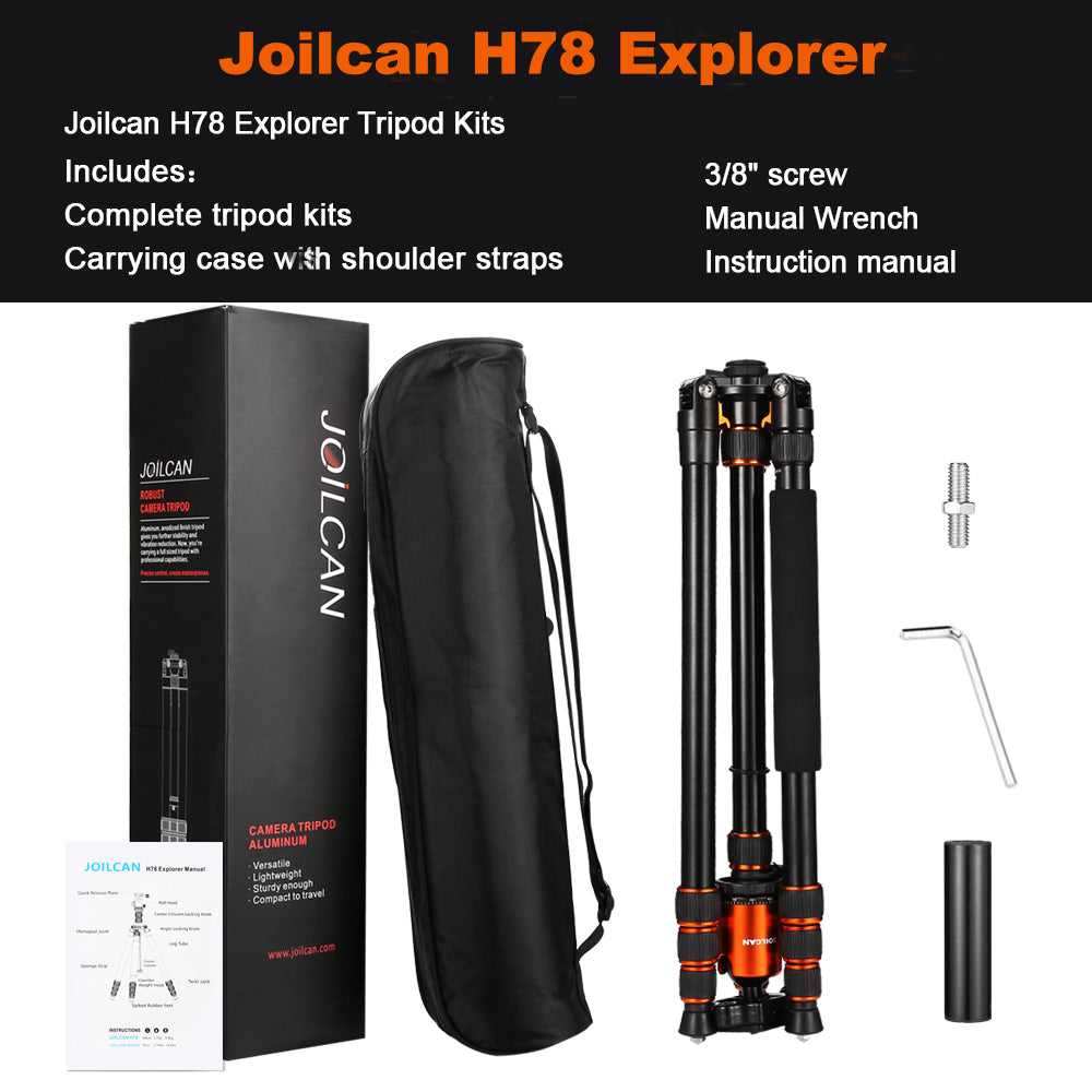 Joilcan 80-inch Tripod for Camera, Aluminum Tripod for DSLR,Monopod, Lightweight Tripod with 360 Degree Ball Head Stable for Travel and Work 18.5"-80",24lb Load (Orange)
