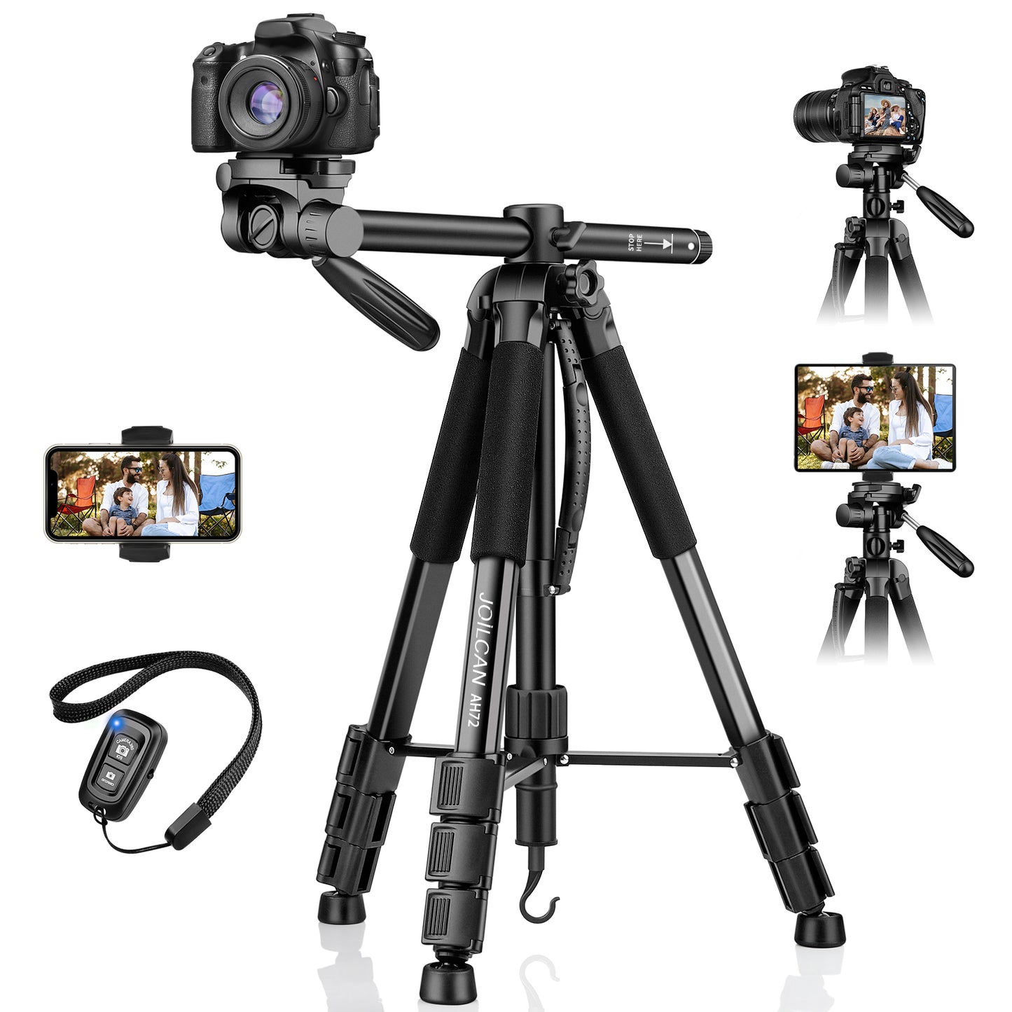 JOILCAN 71" Central Axis Horizontal Camera Tripod for Canon/Nikon/DSLR Cameras, Aluminum Monopod Tripod Camera Stand with 2-in-1 Tablet/Phone Holder for iPad/iOS/Android Smartphones, Max Load 15LB(EU)