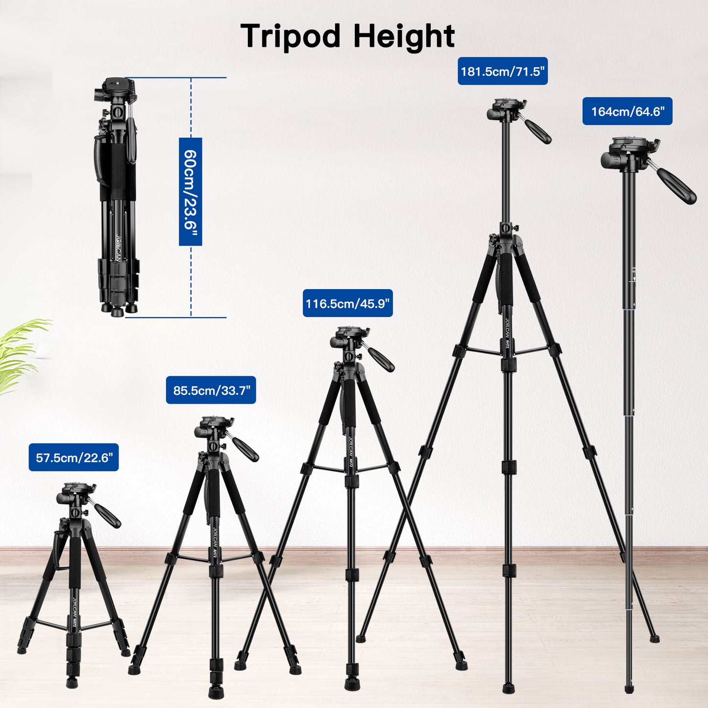 JOILCAN 71" Central Axis Horizontal Camera Tripod for Canon/Nikon/DSLR Cameras, Aluminum Monopod Tripod Camera Stand with 2-in-1 Tablet/Phone Holder for iPad/iOS/Android Smartphones, Max Load 15LB(EU)