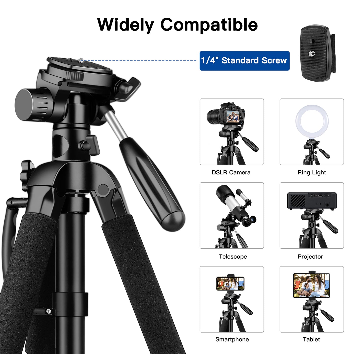 JOILCAN 71" Central Axis Horizontal Camera Tripod for Canon/Nikon/DSLR Cameras, Aluminum Monopod Tripod Camera Stand with 2-in-1 Tablet/Phone Holder for iPad/iOS/Android Smartphones, Max Load 15LB(EU)