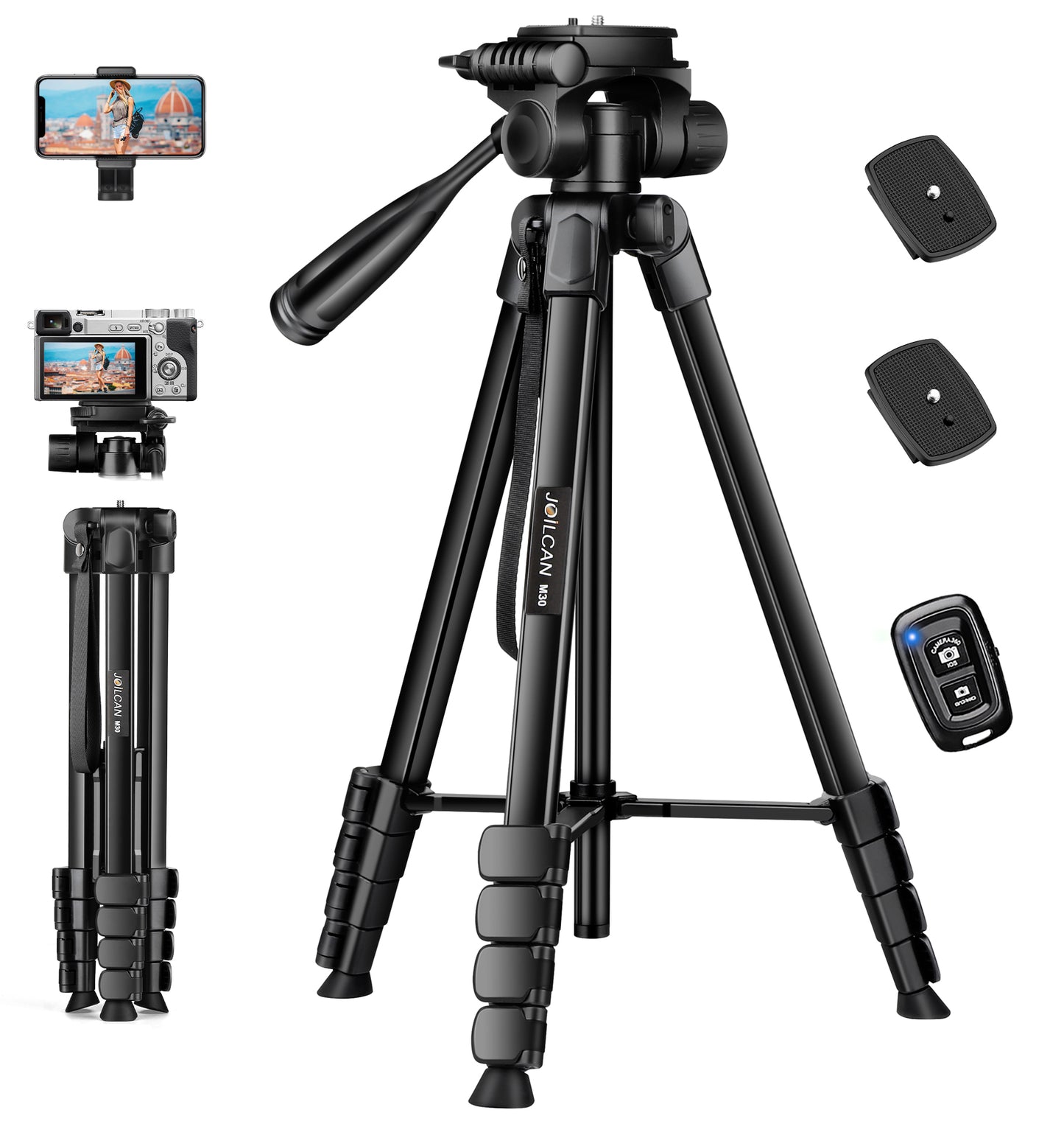 JOILCAN Phone Tripod, 68" Tripod for Phone Stand Video Recording Photos, Travel Floor Tripods Compatible with iPhone Canon Nikon DSLR, Cell Phone Tripods with Remote/Travel Bag(US)