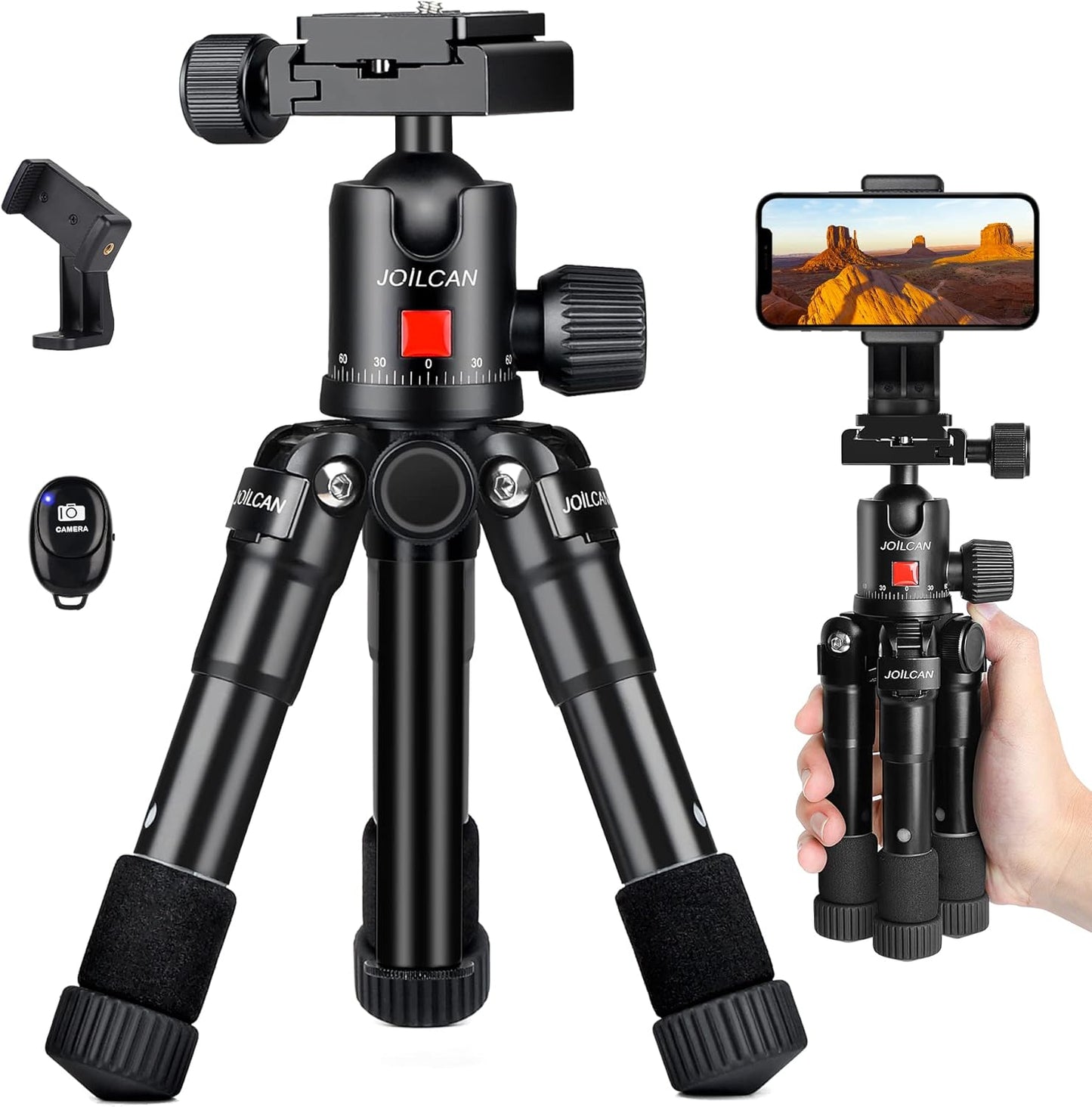 JOILCAN Mini Tripod for Camera, 21" Aluminum Desktop Tripod with 360° Ball Head, Portable Travel Tripods for DSLR Phone Projector, Load up to 15lb(US）