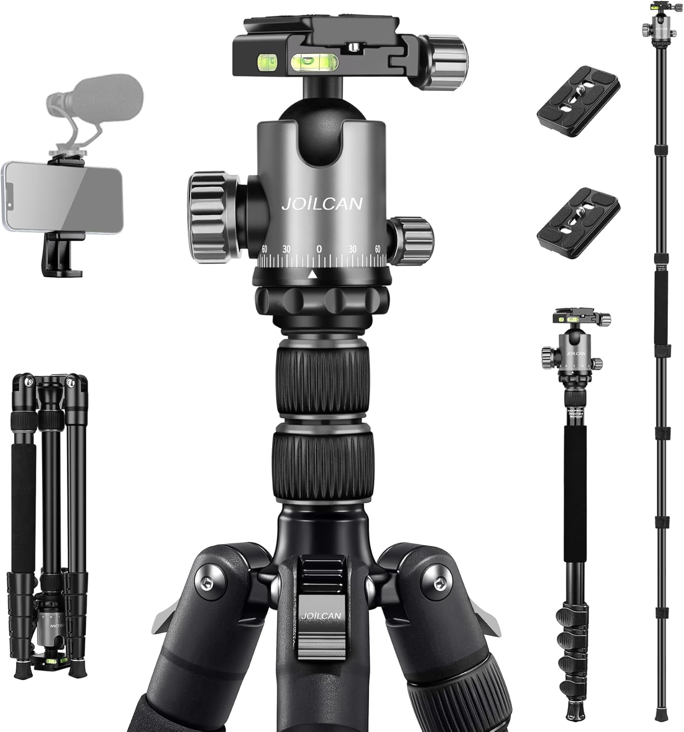 JOILCAN Tripod for Camera, 81" Aluminum Camera Tripod Monopod, Heavy Duty Travel Tripods for Spotting Scope Binoculars Laser Level, Payload 35Lb(US)