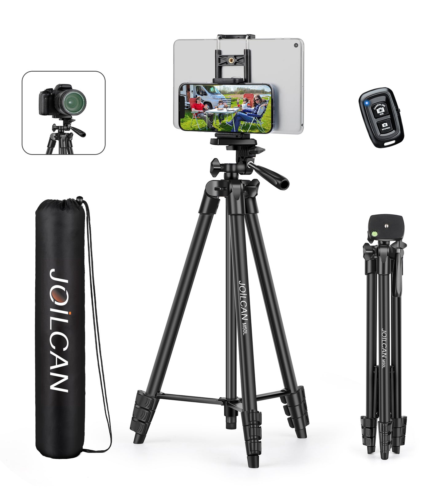 JOILCAN 67" Tripods Camera Tripod, Phone Tablet Tripod for Video Recording Vlog Photo with Remote Carry Bag, Aluminum Lightweight Travel Tripods(US)
