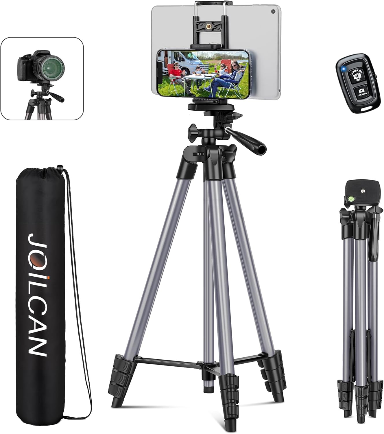 JOILCAN 67" Tripods Camera Tripod, Phone Tablet Tripod for Video Recording Vlog Photo with Remote Carry Bag, Aluminum Lightweight Travel Tripods(US)