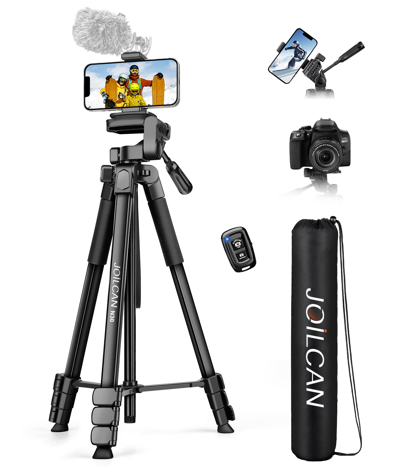 JOILCAN Phone Tripod Stand - 67" Aluminum Extendable Tripod with Remote, Portable Tripods for iPhone Photos Selfie & Video, Compatible with iPhone DSLR Camera Projector(US)