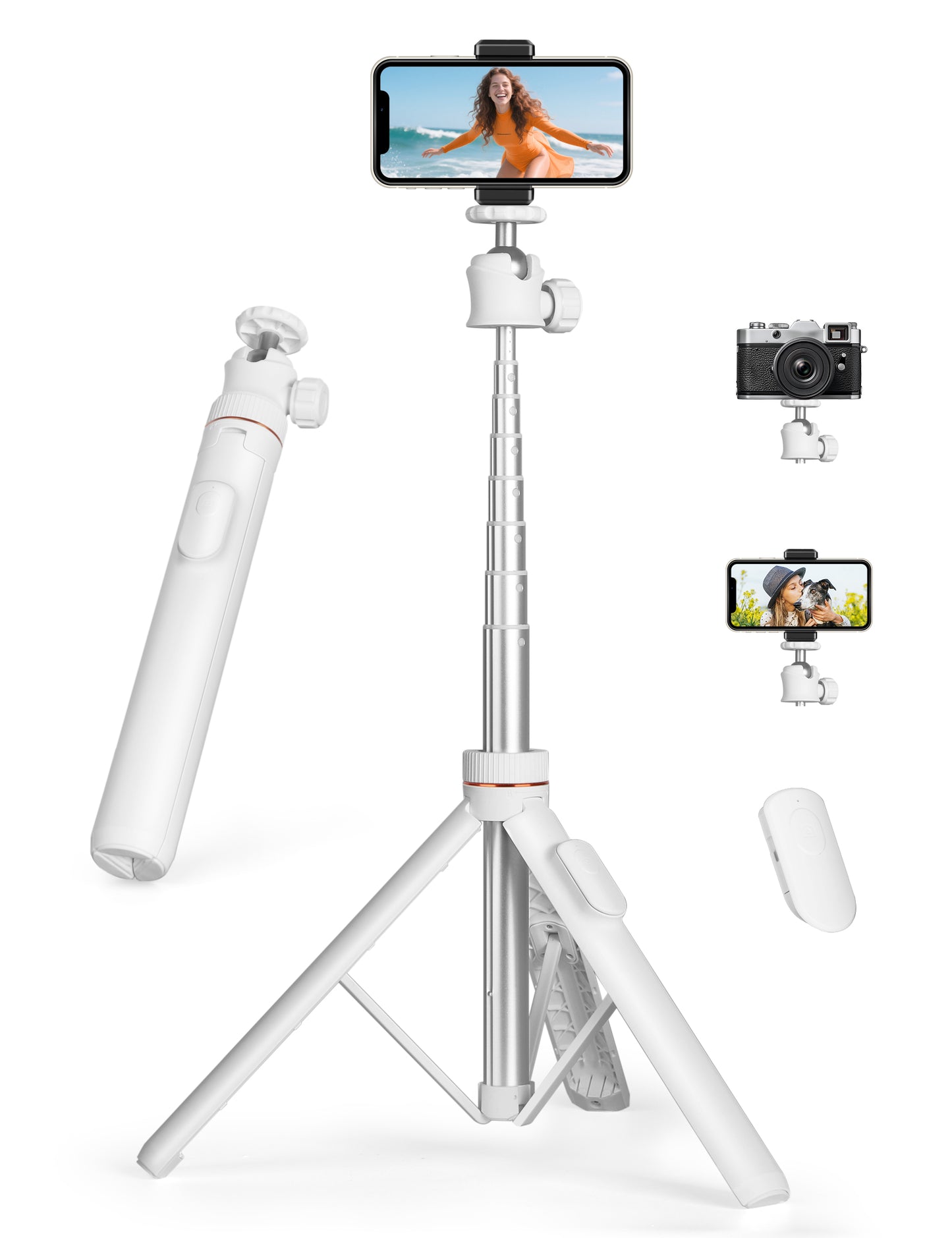 JOILCAN Tripod for iPhone & Camera, 64" Selfie Stick with 360° Ball Head Remote & Phone Holder, Extendable Portable Phone Tripod Stand for Travel Vlog Compatible with Canon Sony DLSR DJI(US)