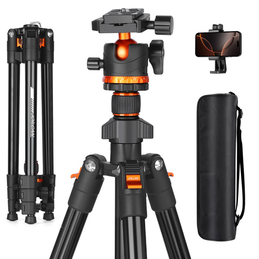 JOILCAN 66" Camera Tripod, Travel Tripod for Camera with 360° Ball Head & Phone Holder, Lightweight Compact Tripod for DSLR/Smartphone Photography, Max Load 22lbs（US）