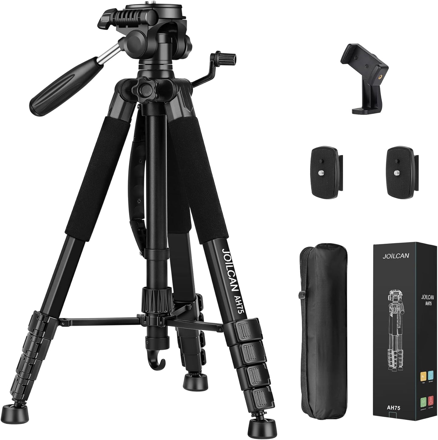 JOILCAN Tripod Camera Tripods, 74" Tripod for Camera Phone Video Recording, Heavy Duty Cameras Tripod Stand, Professional Travel DSLR Tripods Compatible with Canon iPhone, Max Load 15 LB (US))