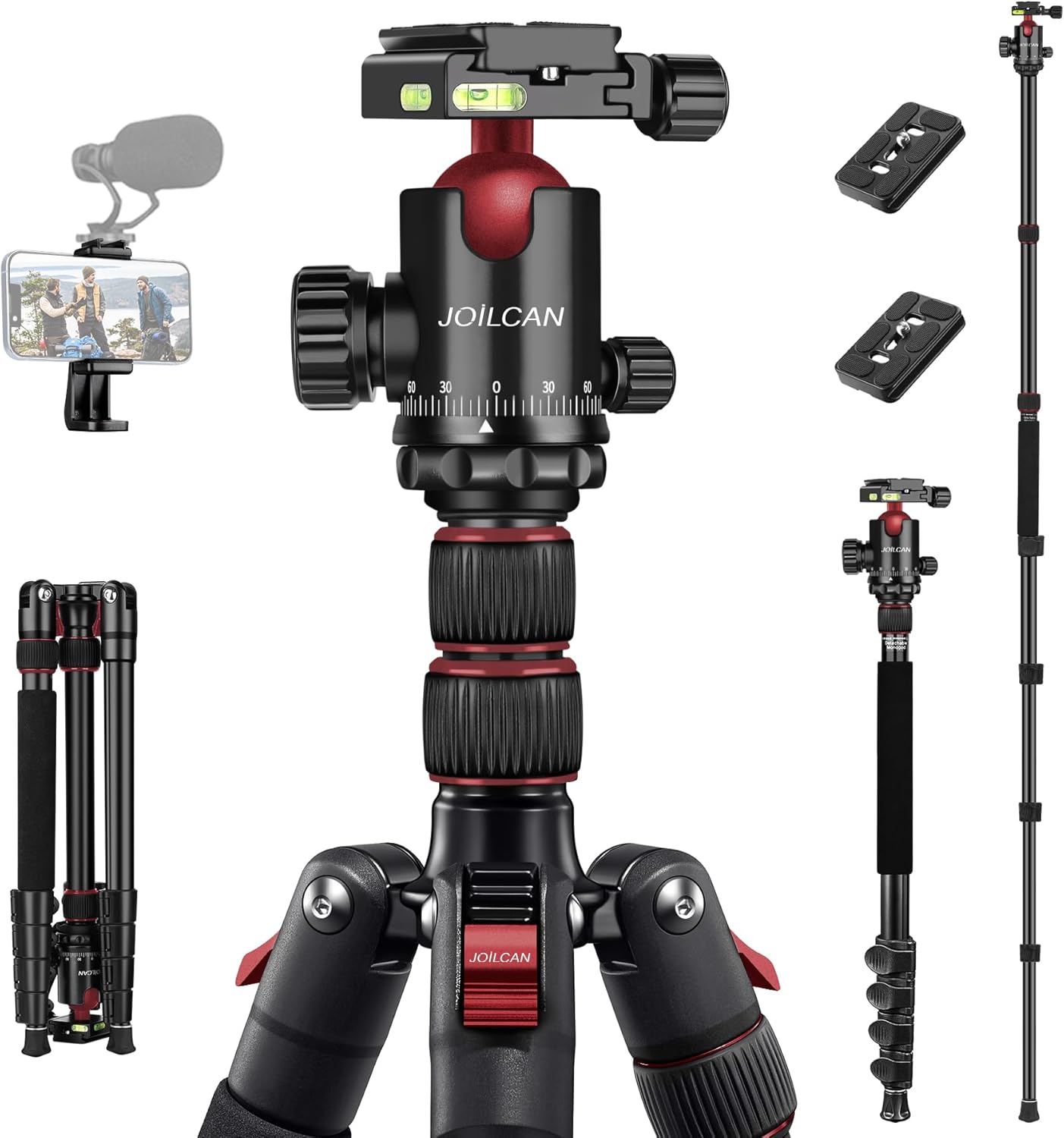 JOILCAN Tripod for Camera, 81" Aluminum Camera Tripod Monopod for DSLR, Heavy Duty Travel Tripods for Spotting Scope Binoculars Laser Level, Payload 35Lb(US