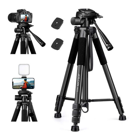 JOILCAN Camera Tripod for Canon Nikon Sony, 65" Aluminum Alloy Tripod Stand with Detachable Head & Phone Holder & Carry Bag, Lightweight DSLR Tripod for Smartphone/Vlog/Streaming, Max Load 5.5kg(EU)