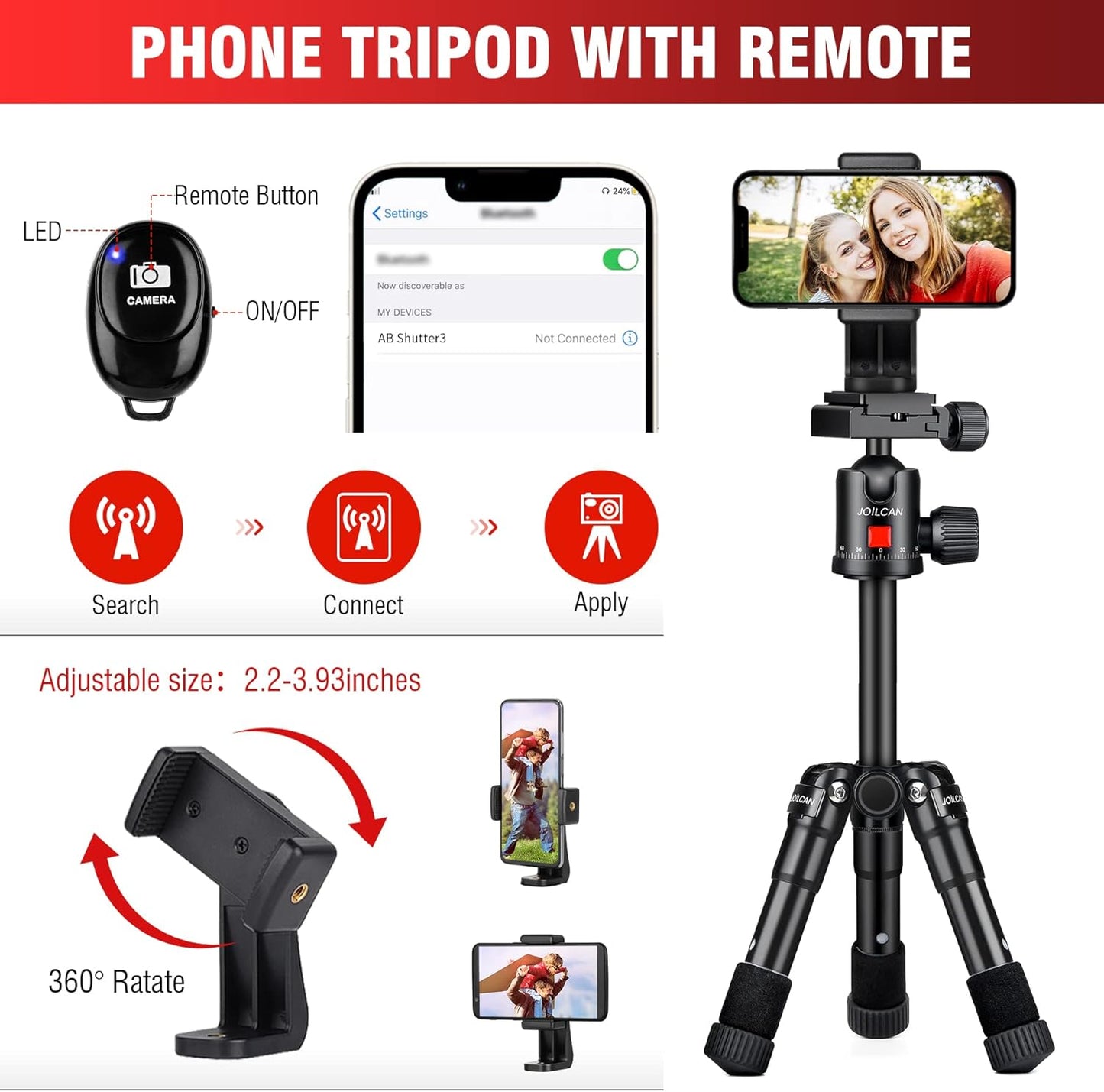 JOILCAN Mini Tripod for Camera, 21" Aluminum Desktop Tripod with 360° Ball Head, Portable Travel Tripods for DSLR Phone Projector, Load up to 15lb(US）