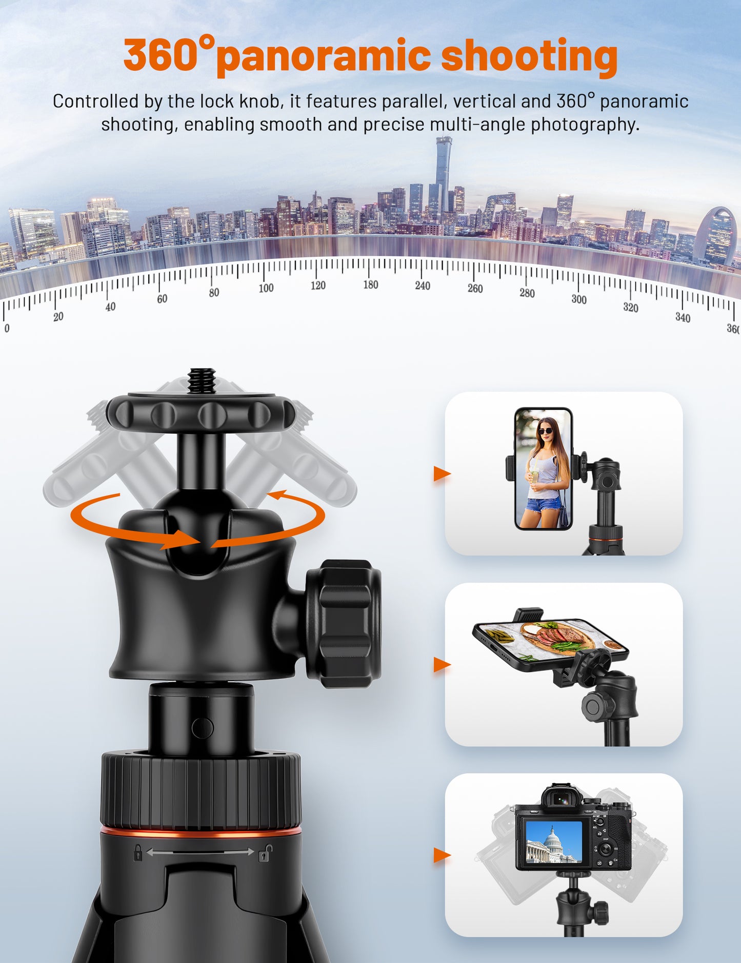 JOILCAN Tripod for iPhone & Camera, 64" Selfie Stick with 360° Ball Head Remote & Phone Holder, Extendable Portable Phone Tripod Stand for Travel Vlog Compatible with Canon Sony DLSR DJI（US）