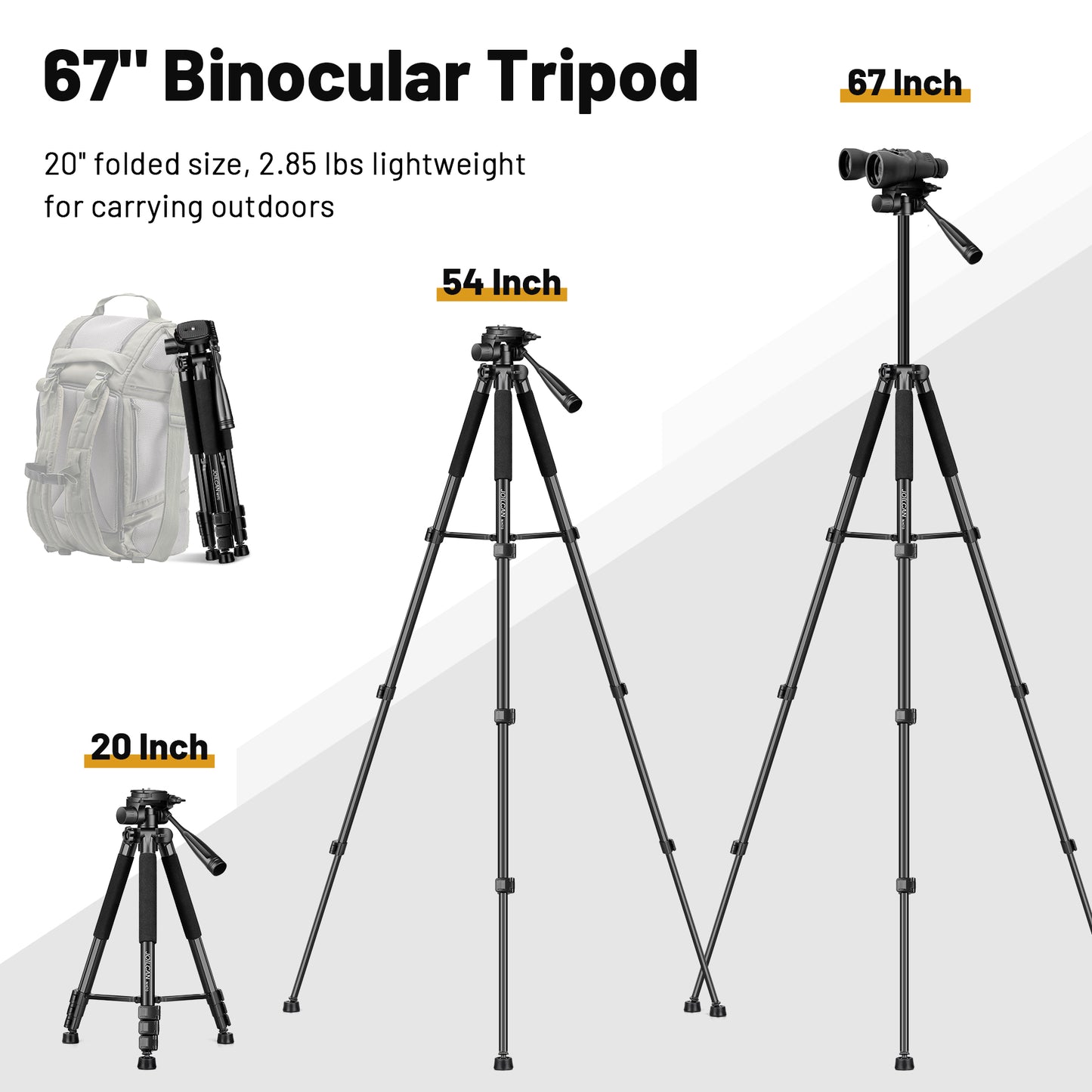 Spotting Scope Tripod, 67" Binocular Tripod with Binocular Adapter, 2 QR Plates, Phone/Tablet Holder & Travel Bag, Compatible with Camera/Phone for Bird Watching, Wildlife Observing(US)