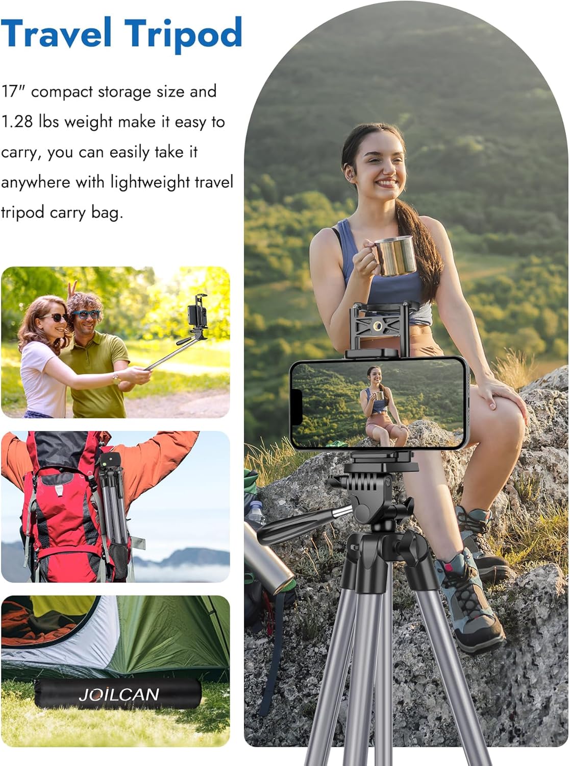 JOILCAN 67" Tripods Camera Tripod, Phone Tablet Tripod for Video Recording Vlog Photo with Remote Carry Bag, Aluminum Lightweight Travel Tripods(US)
