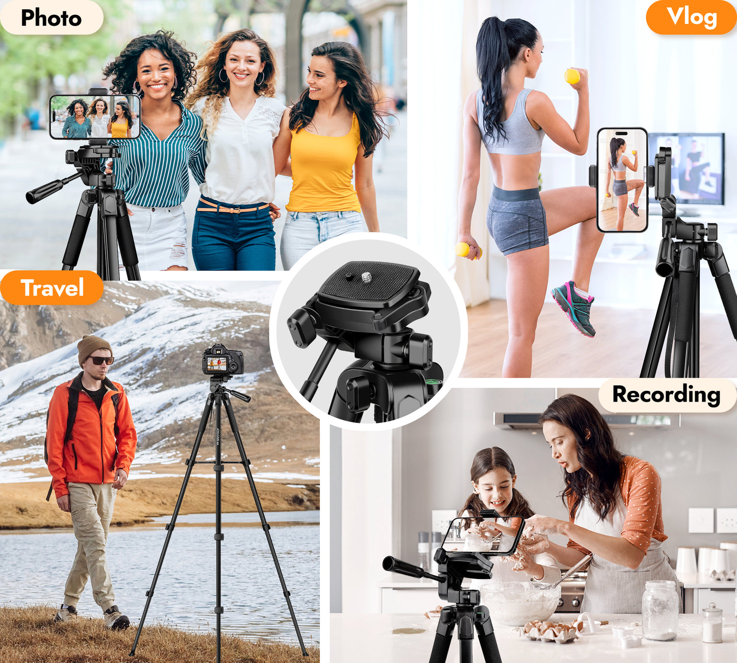 JOILCAN Phone Tripod Stand - 67" Aluminum Extendable Tripod with Remote, Portable Tripods for iPhone Photos Selfie & Video, Compatible with iPhone DSLR Camera Projector(US)