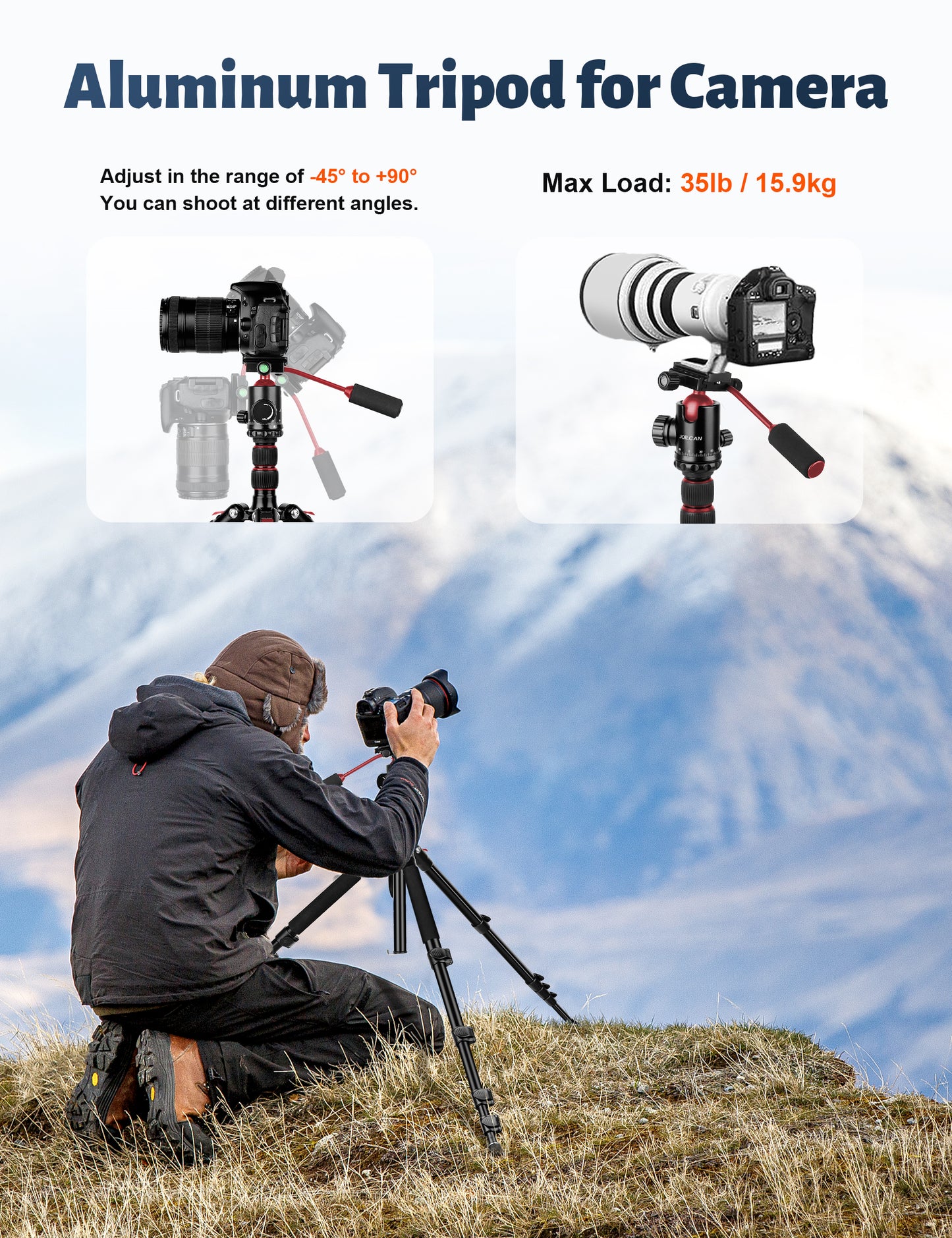 JOILCAN Camera Tripod, 83" Heavy Duty Aluminum Tripod for DSLR/Camera/Smartphone - with Handle, Converts to Monopod, Holds 35lbs(US