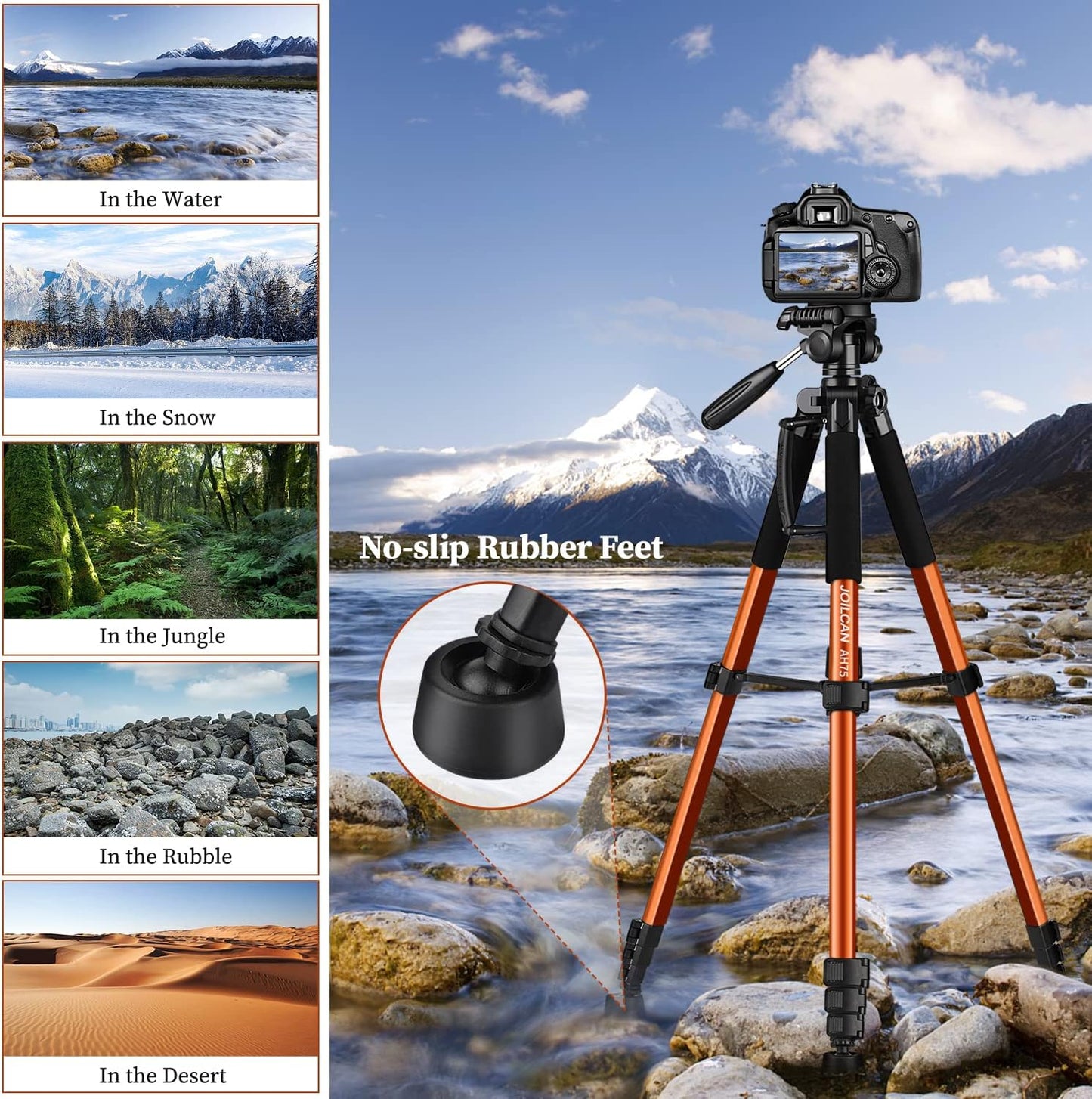 JOILCAN Tripod Camera Tripods, 74" Tripod for Camera Cell Phone Video Photography, Heavy Duty Tall Cameras Tripod Stand, Professional Travel DSLR Tripods Compatible with Canon iPhone, Max Load 15 LB （US）