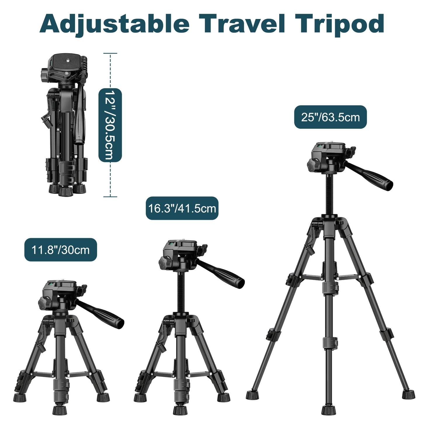 JOILCAN Mini Tripod for Camera, 25" Tabletop Camera Tripod, Portable Travel Tripod w/Phone & Tablet Holder, Lightweight Aluminum Tripods for DSLR Phone Spotting Scope(US)